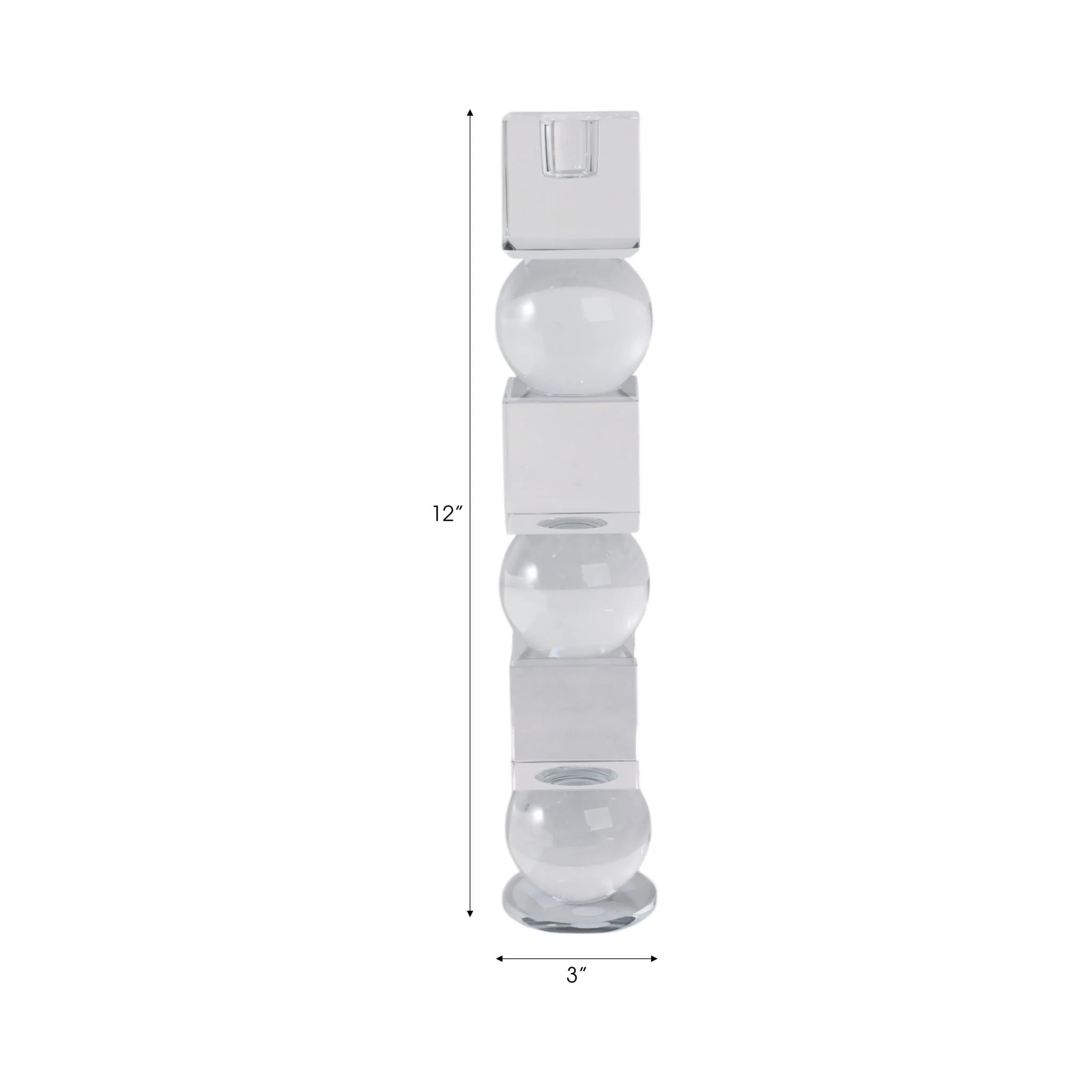 12" Crystal Orbs & Blocks Taper Candleholder, Clea - Image 2