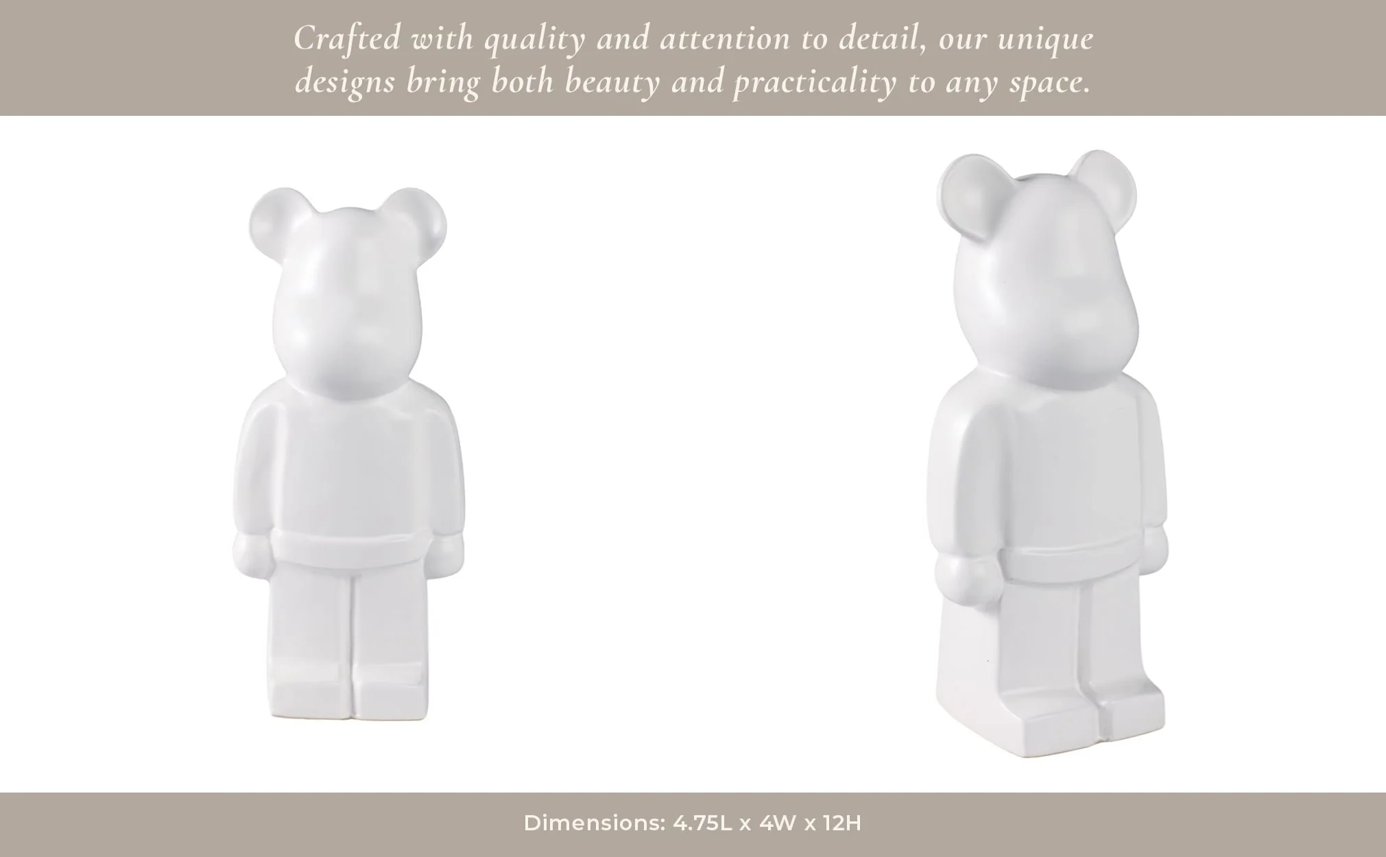 12" Deco Bear Figure, White - Image 11