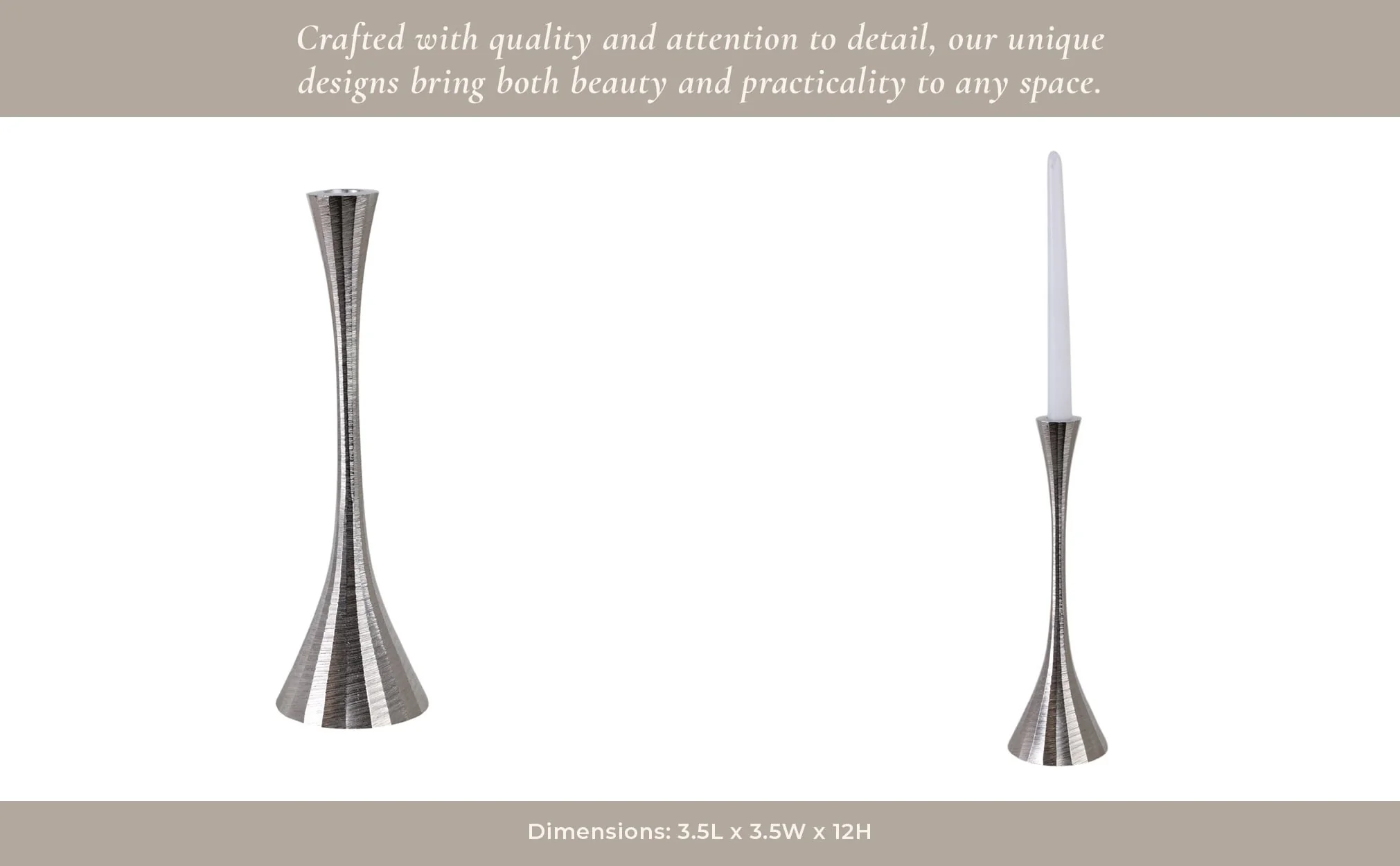 12" Etched Metal Taper Holder, Silver - Image 11