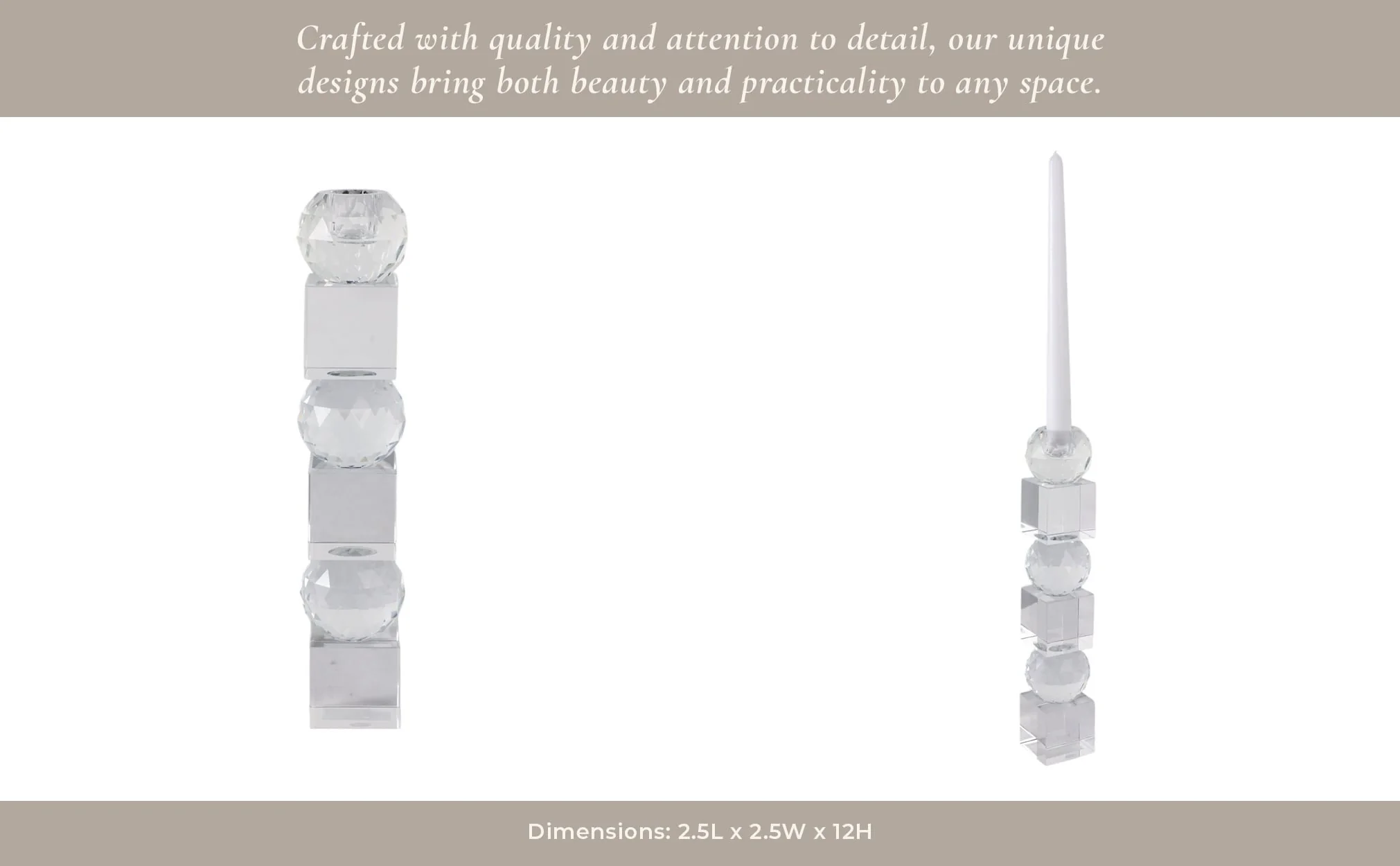 12" Faceted Crystal Orbs Crystal Taperholder, Clea - Image 14