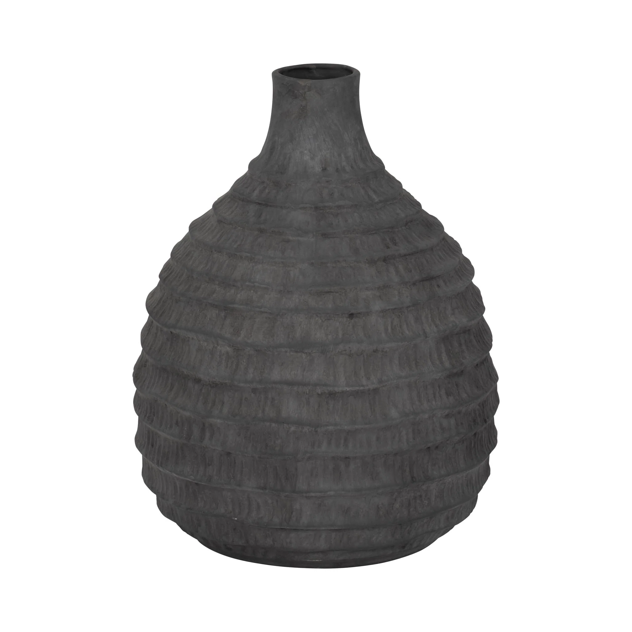 12" Faded Ribbed Bulbous Vase, Black - Image 3