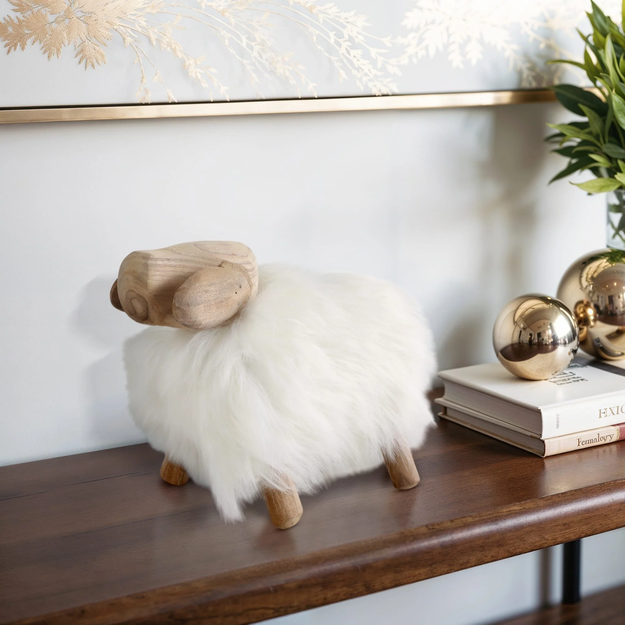 12" Faux Fur Sheep, White/natural - Image 10