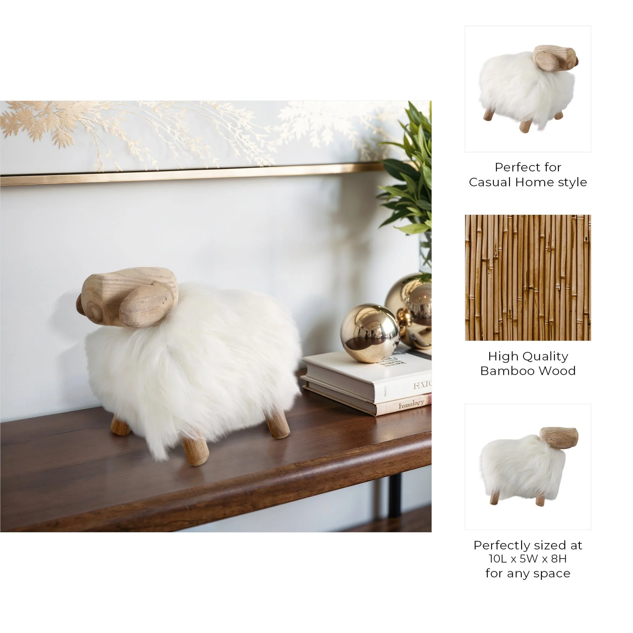 12" Faux Fur Sheep, White/natural - Image 9