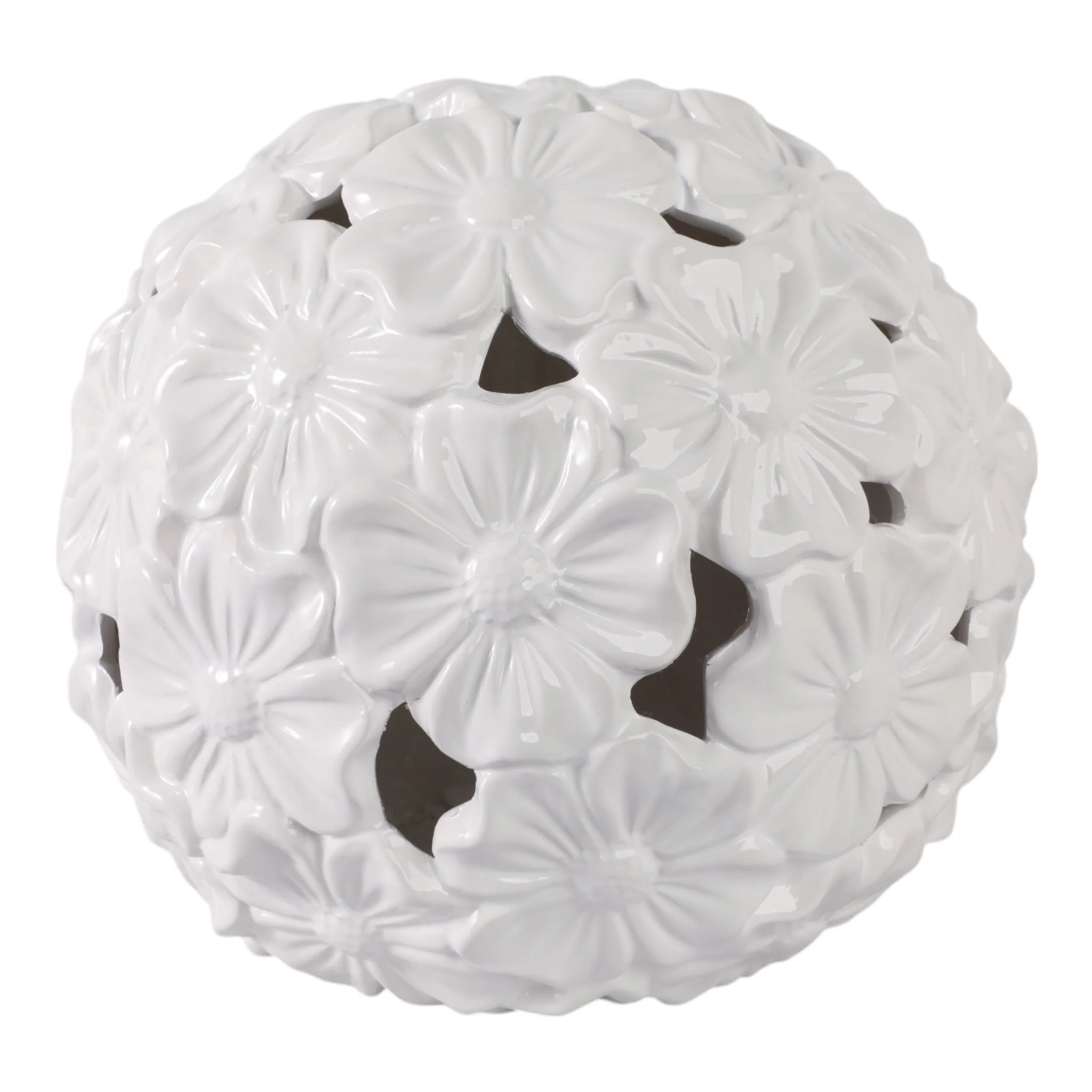 12" Flower Cut-out Garden Orb, White - Image 4