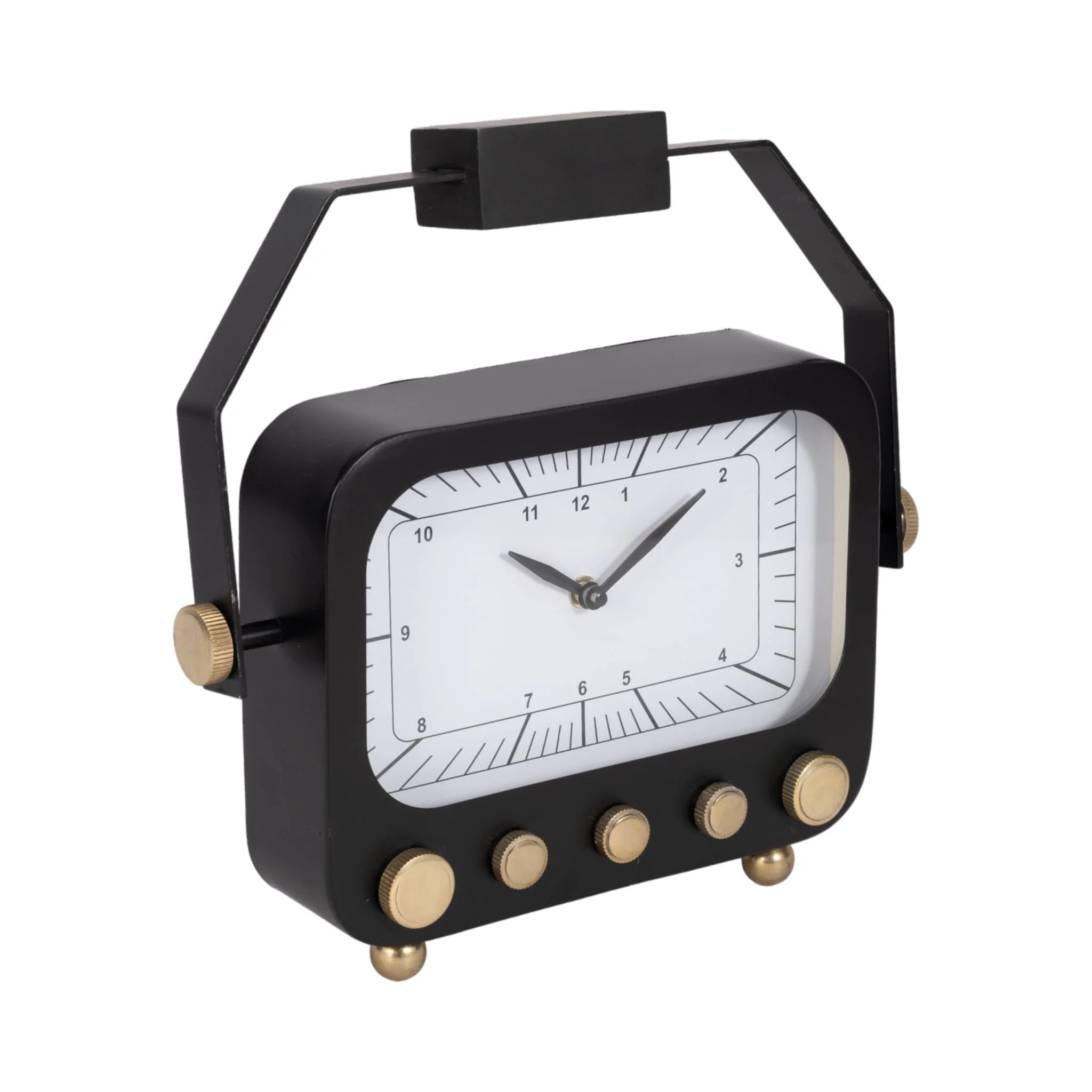 12" Footed Clock With Handle, Black/gold - Image 2