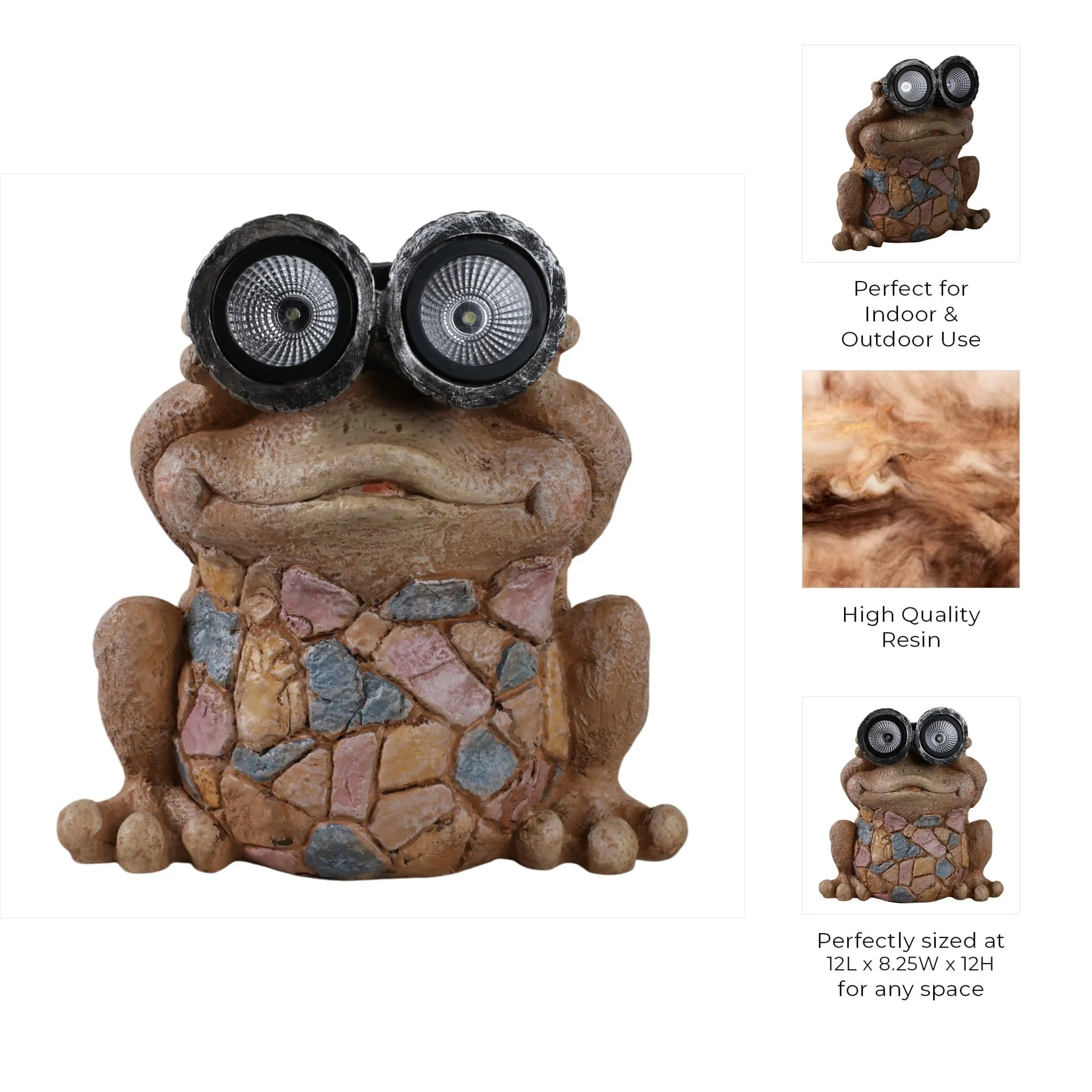 12" Frog With Solar Goggles, Multi - Image 9