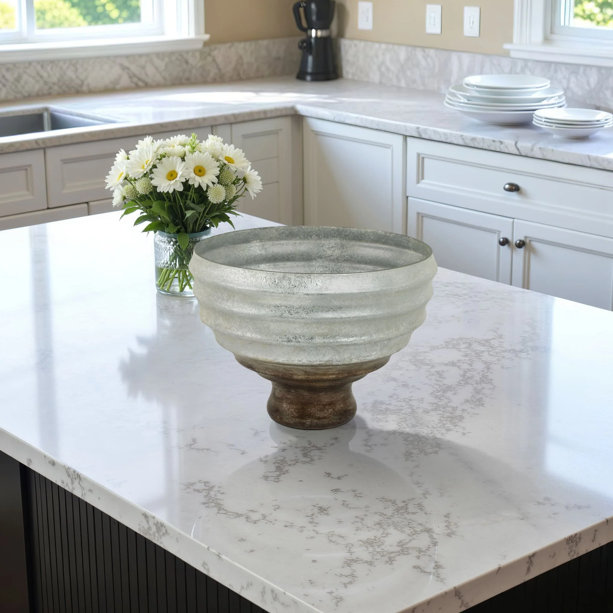 12" Glass Pedestal Bowl Ombre Finish, Multi - Image 10