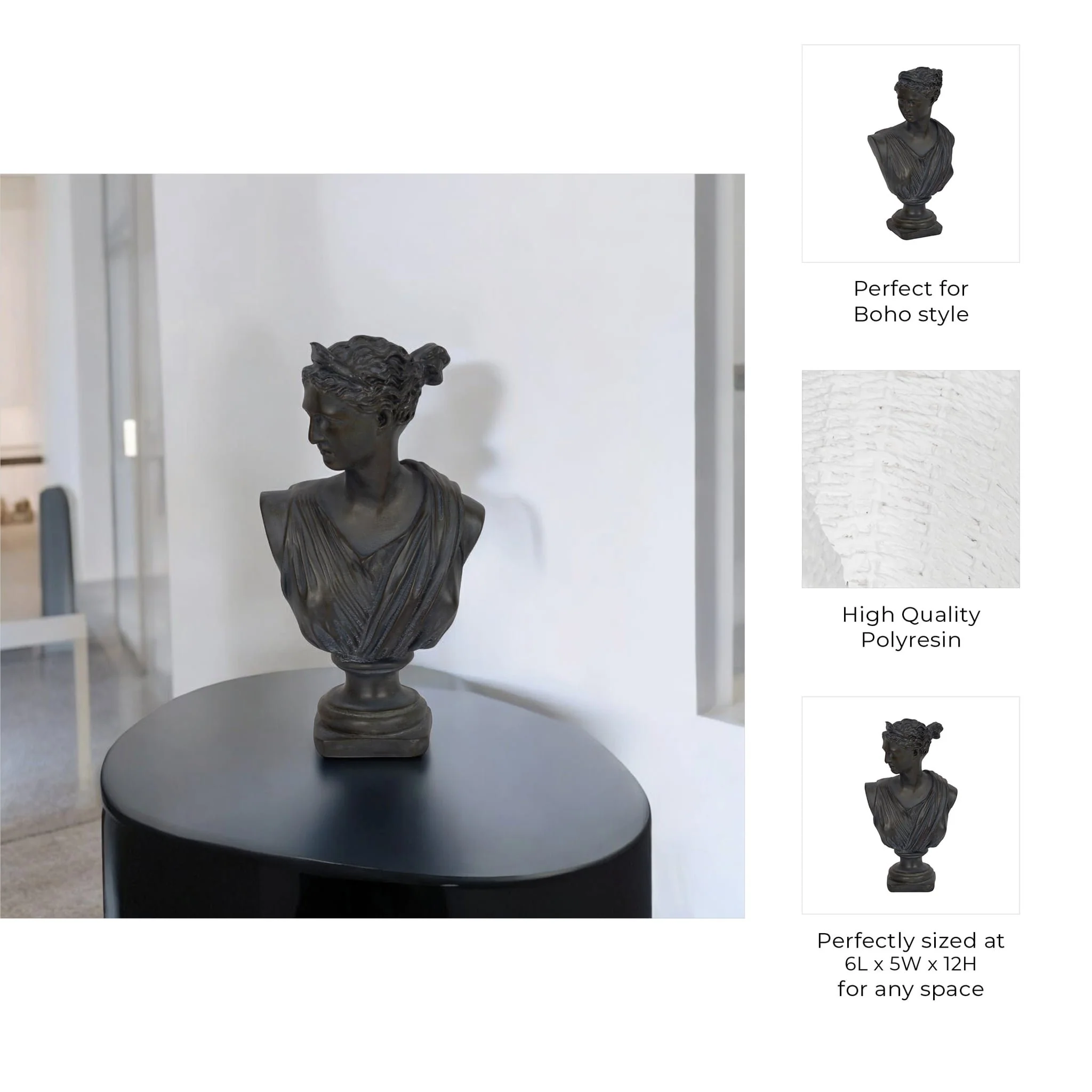 12" Grecian Bust Distressed Resin, Bronze - Image 10