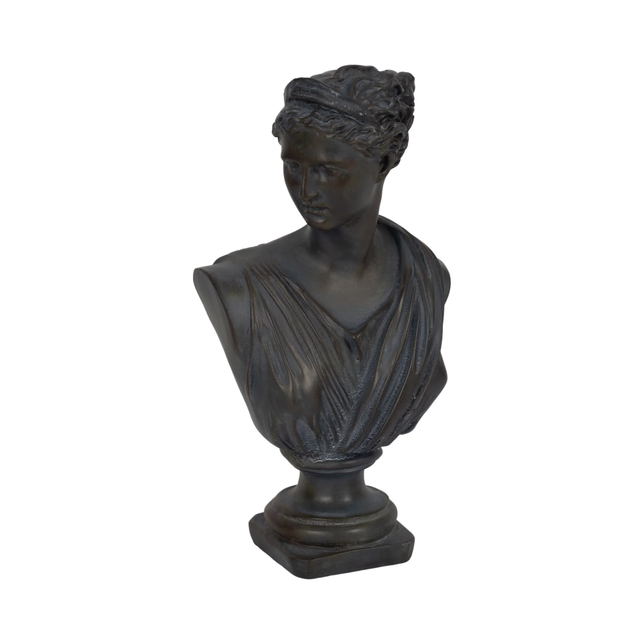 12" Grecian Bust Distressed Resin, Bronze - Image 2
