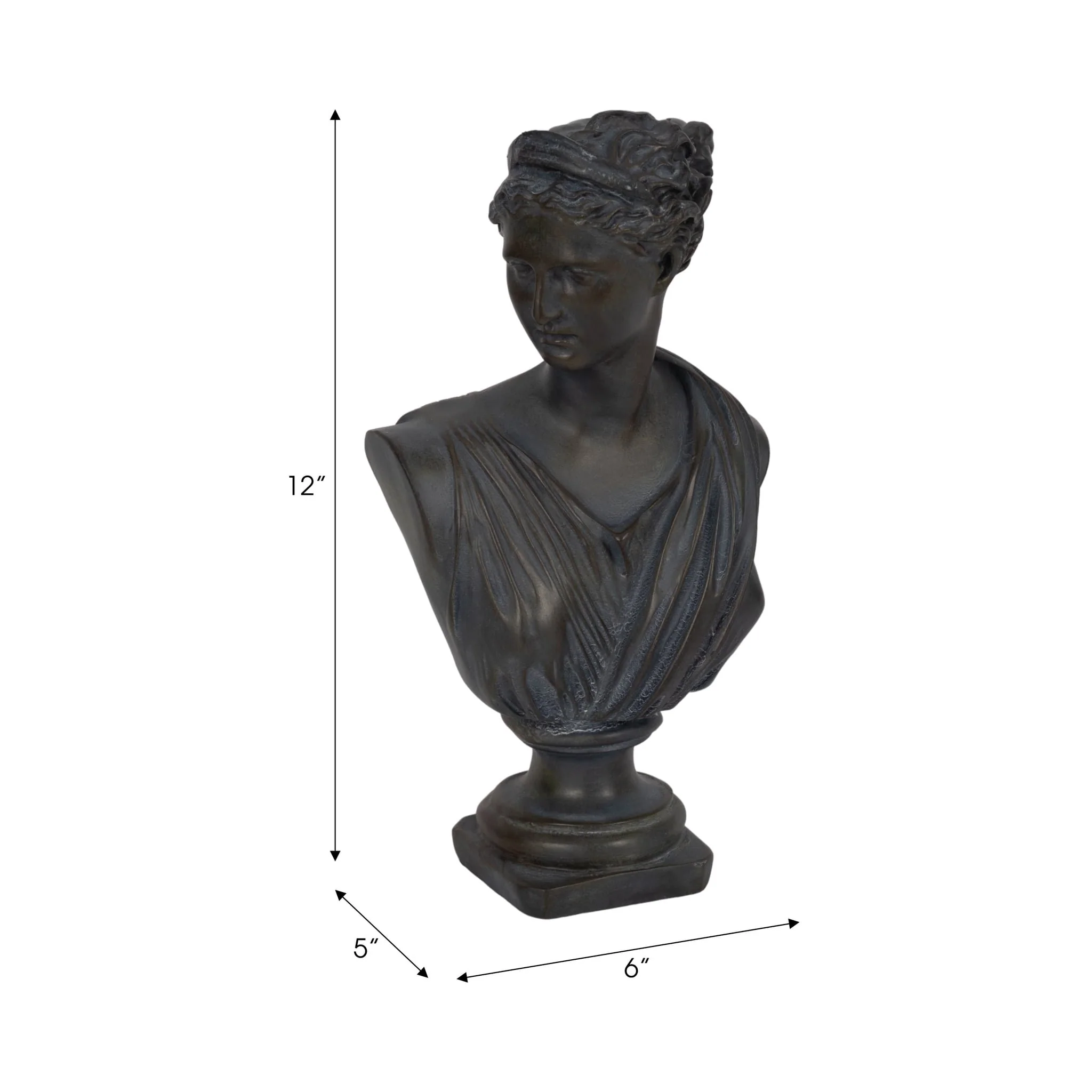 12" Grecian Bust Distressed Resin, Bronze - Image 9