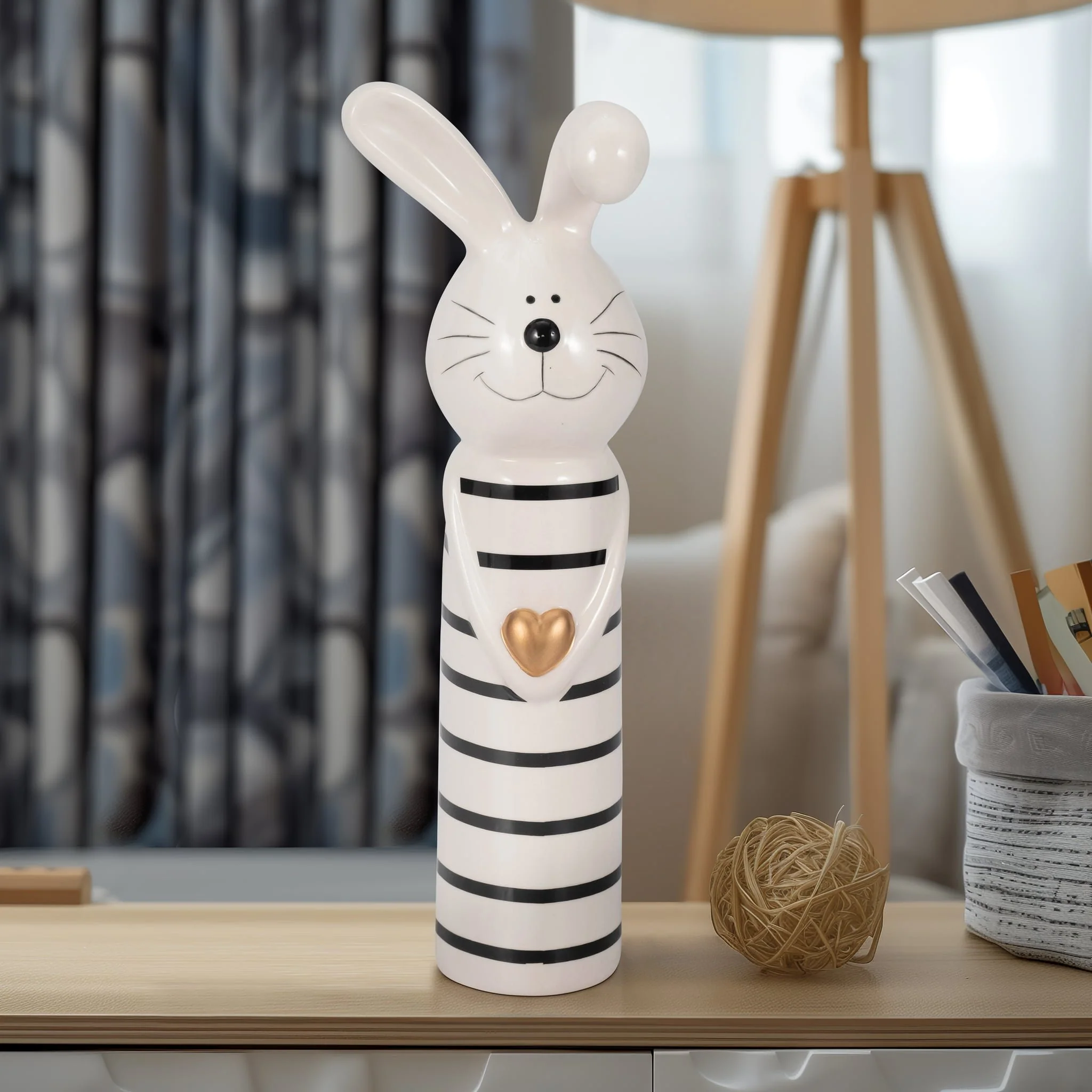 12" Lines Bunny With Gold Heart, White/black - Image 11
