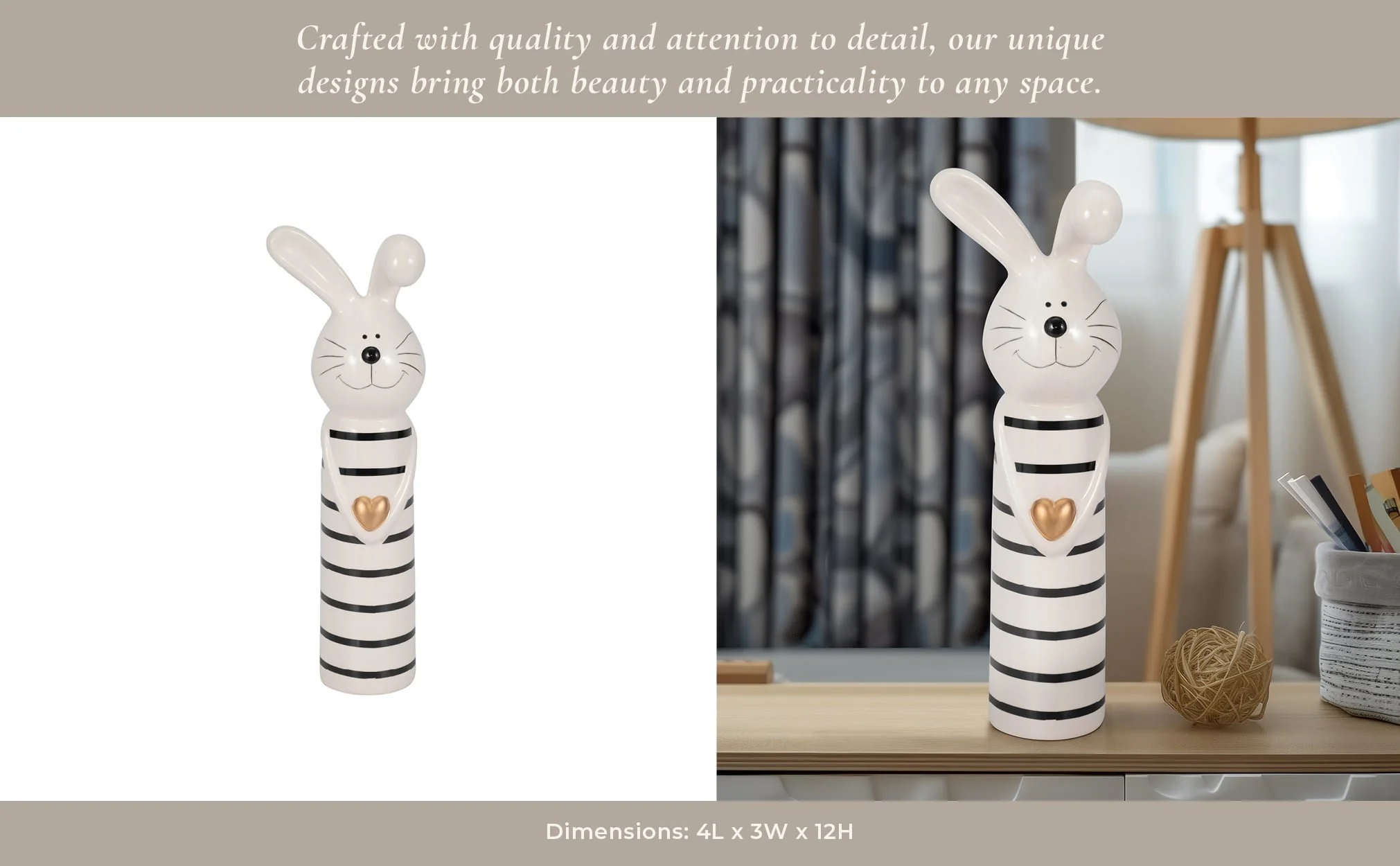 12" Lines Bunny With Gold Heart, White/black - Image 12