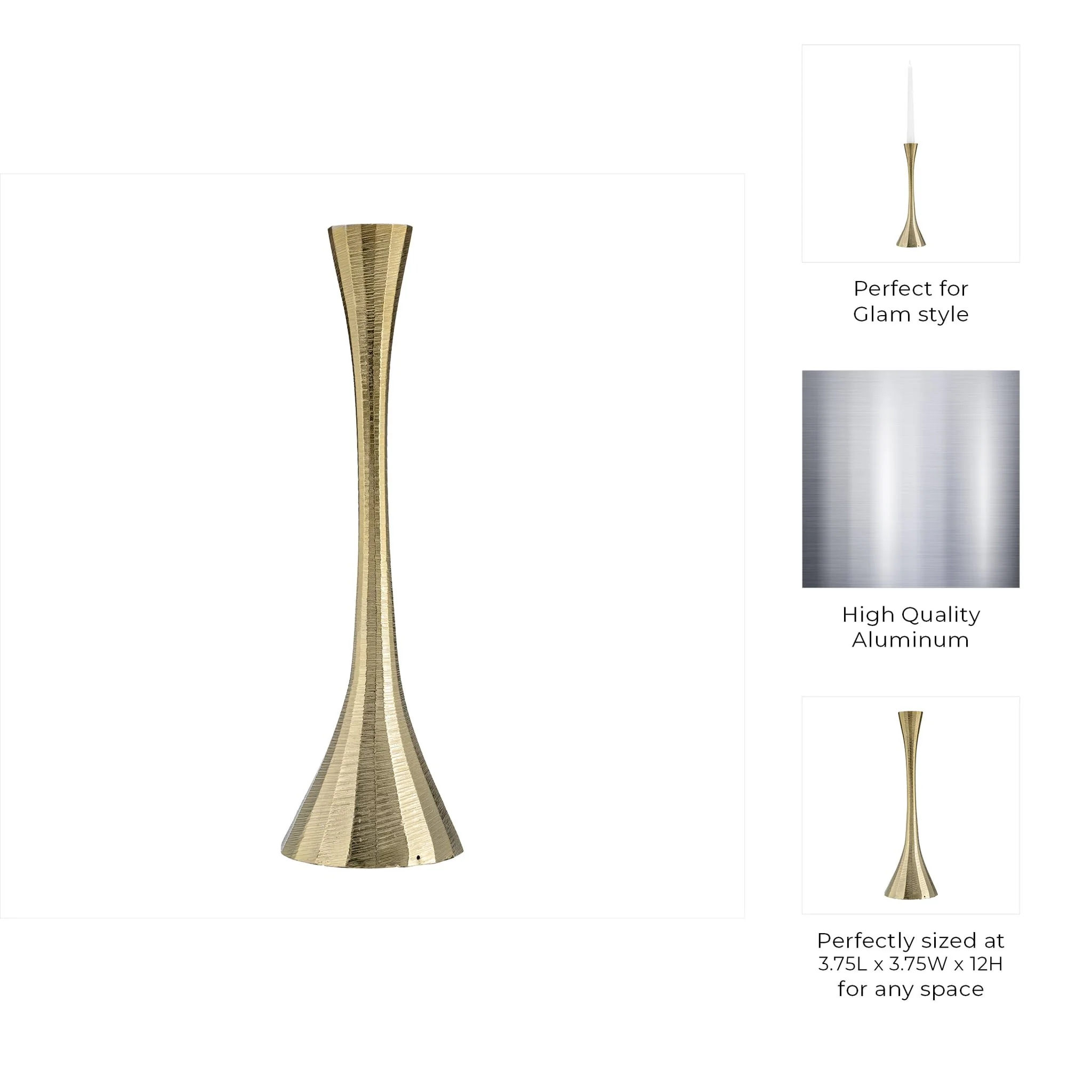 12" Metal, Taper Candle Holder, Brass - Image 10