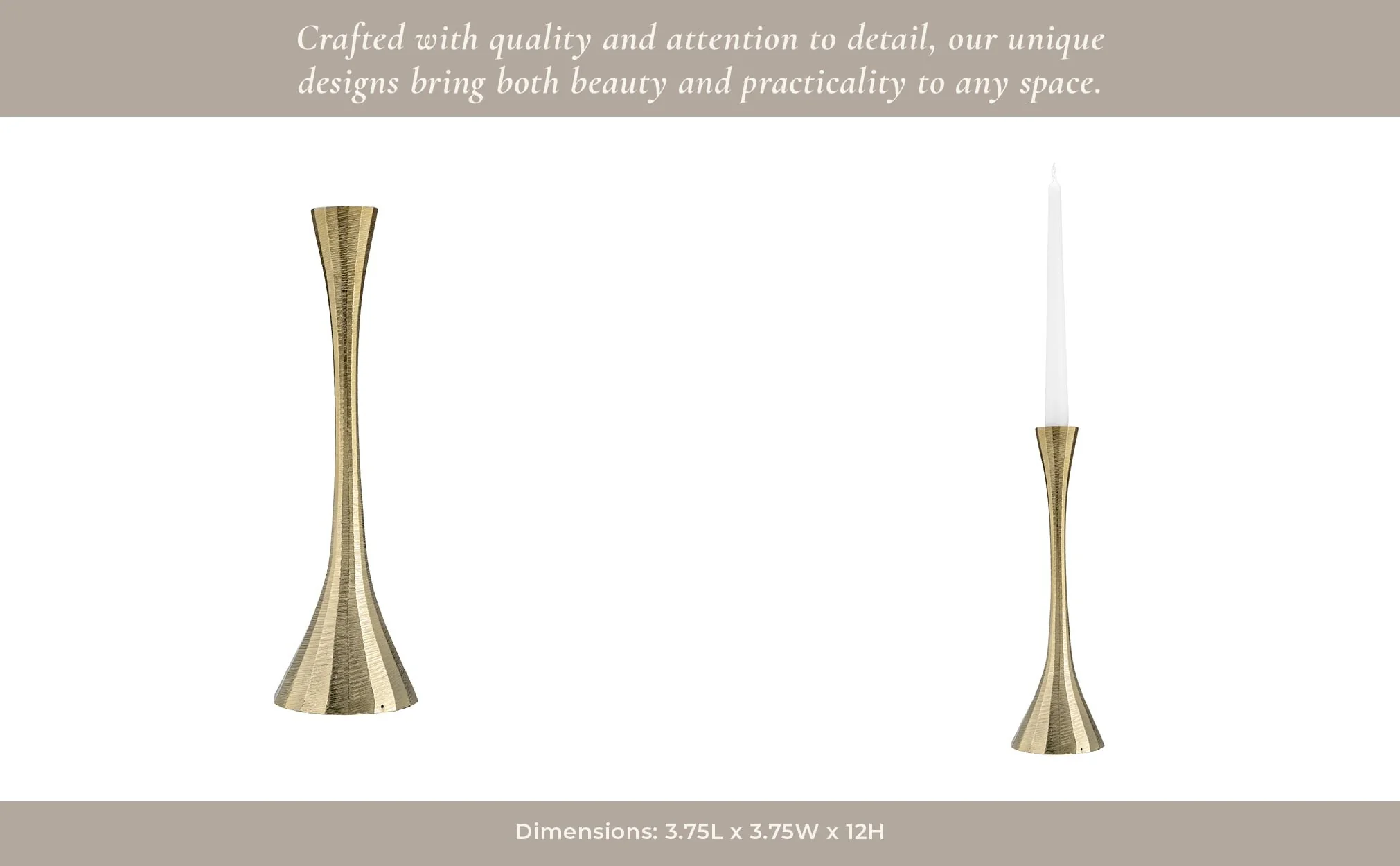 12" Metal, Taper Candle Holder, Brass - Image 13