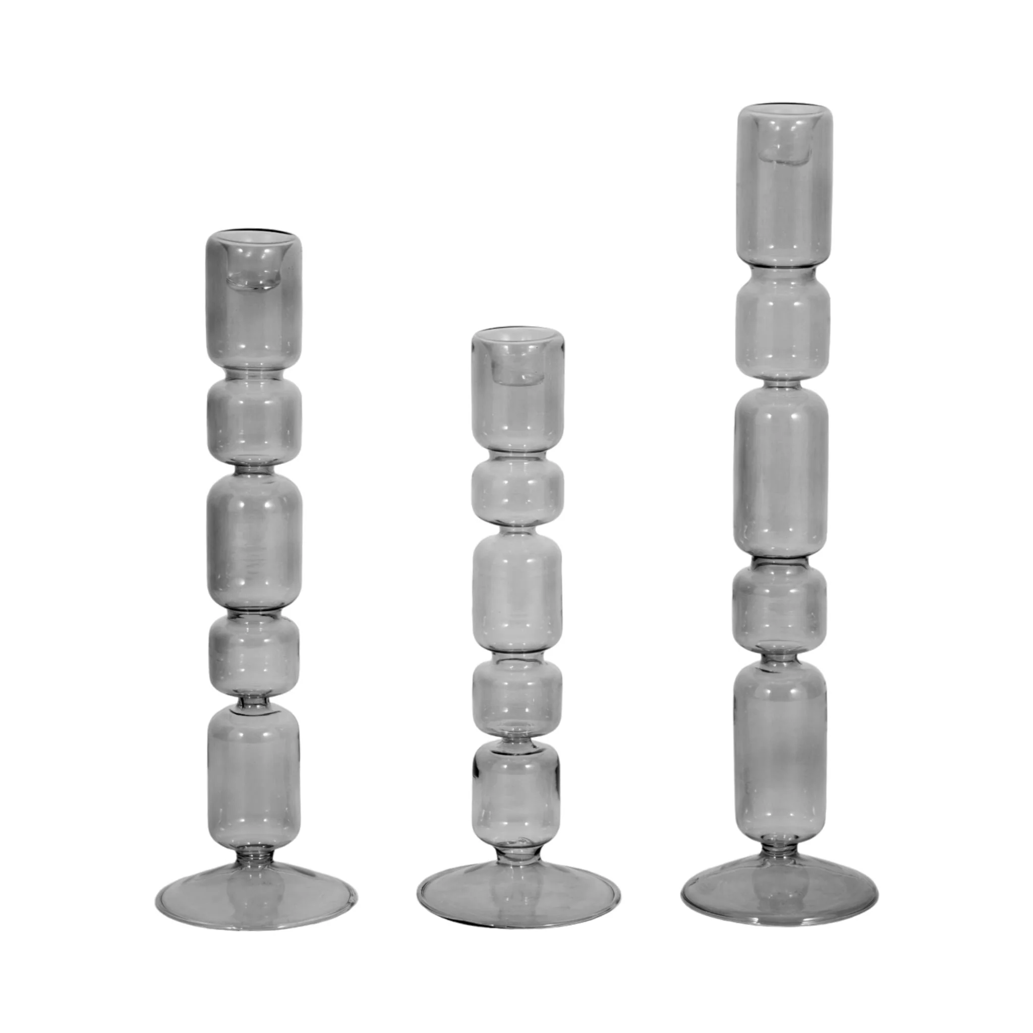 12" Mixed Bubble Taper Candleholder, Smoke - Image 7
