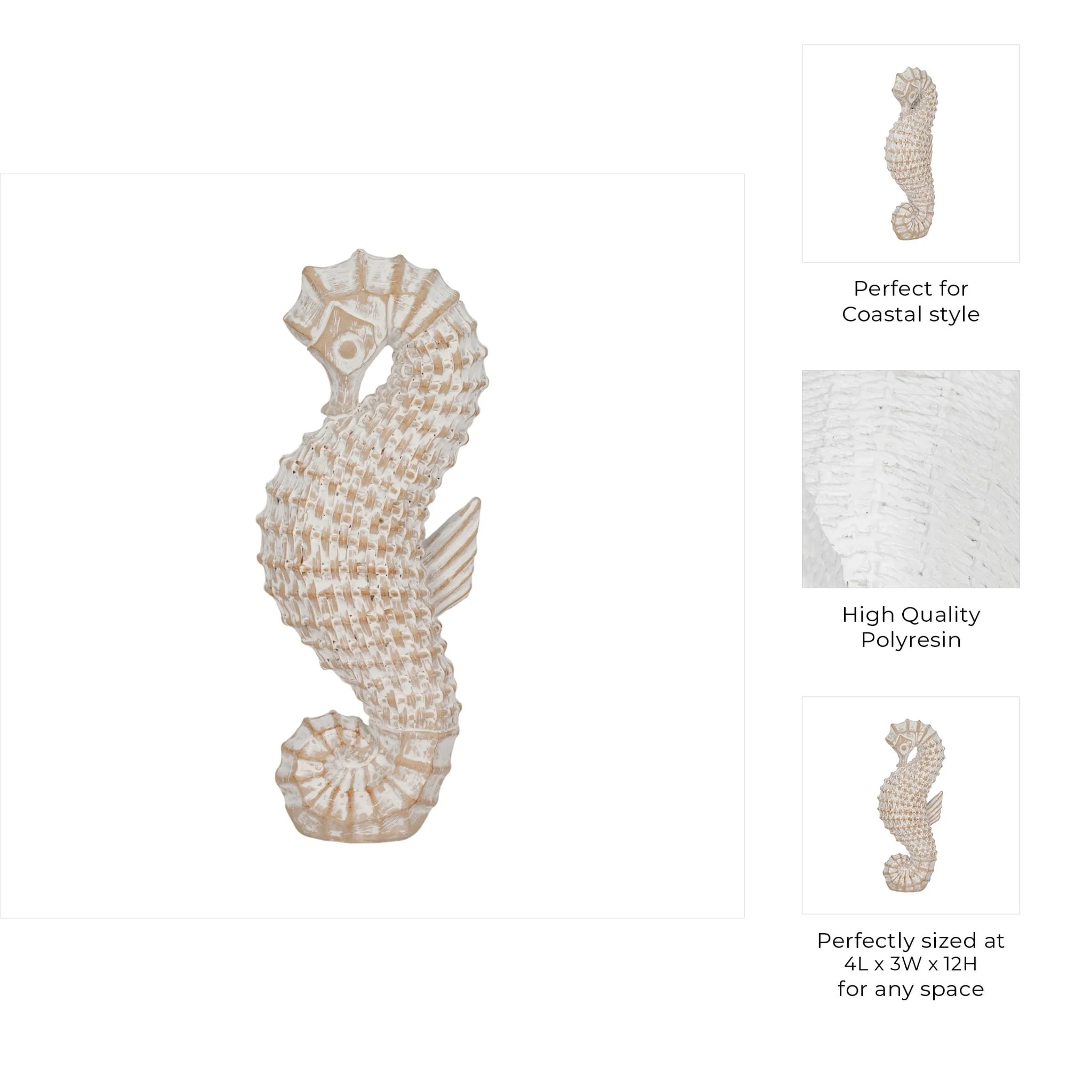 12" Resin Wicker Seahorse, White - Image 9