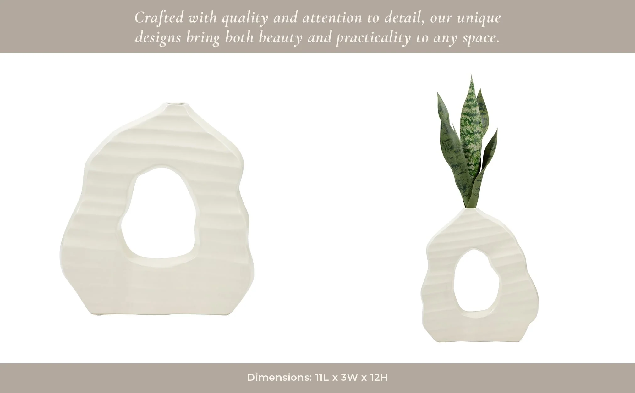12" Ribbed Open-cut Out Vase, Ivory - Image 13