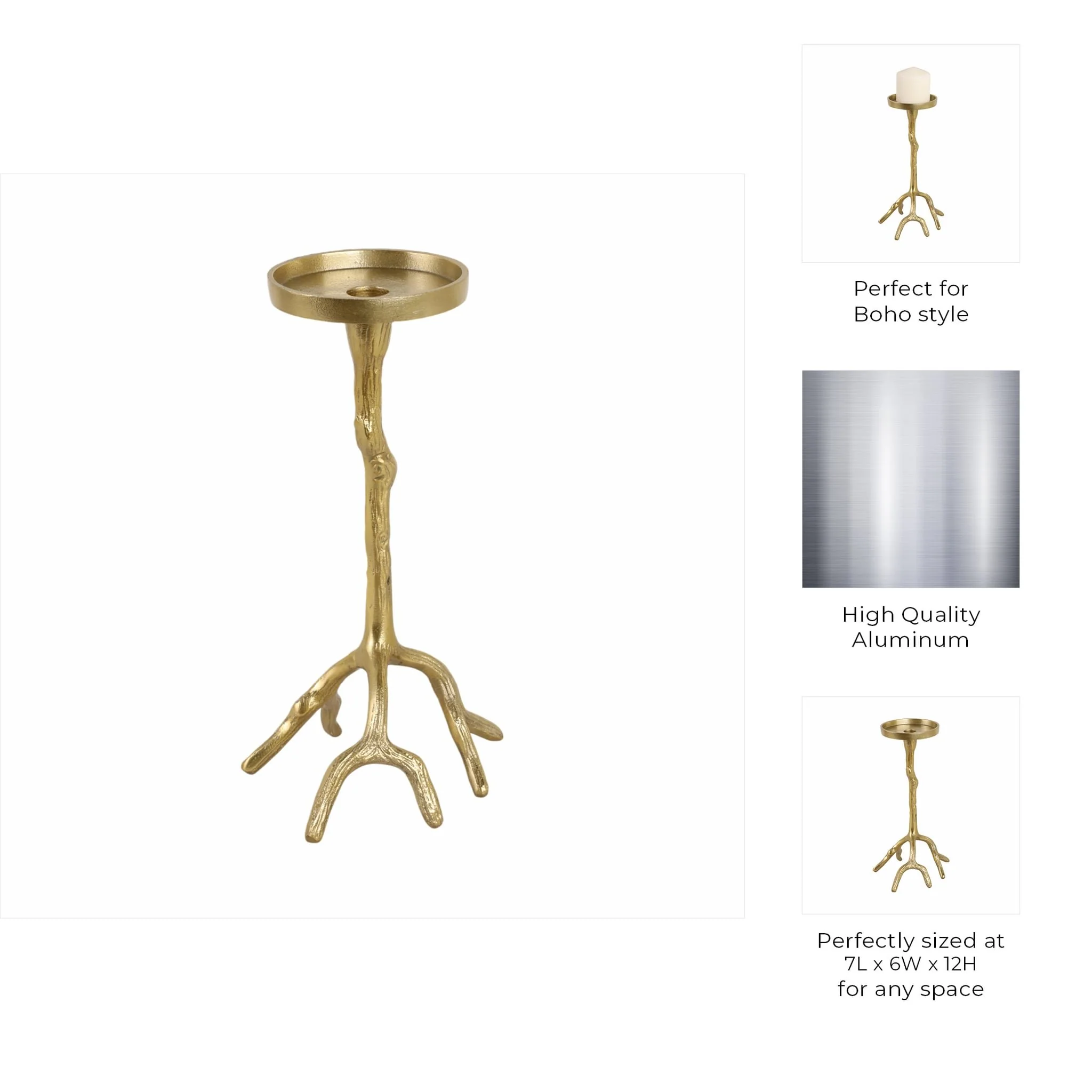 12" Roots Pillar & Taper Candle Holder, Gold - Image 10
