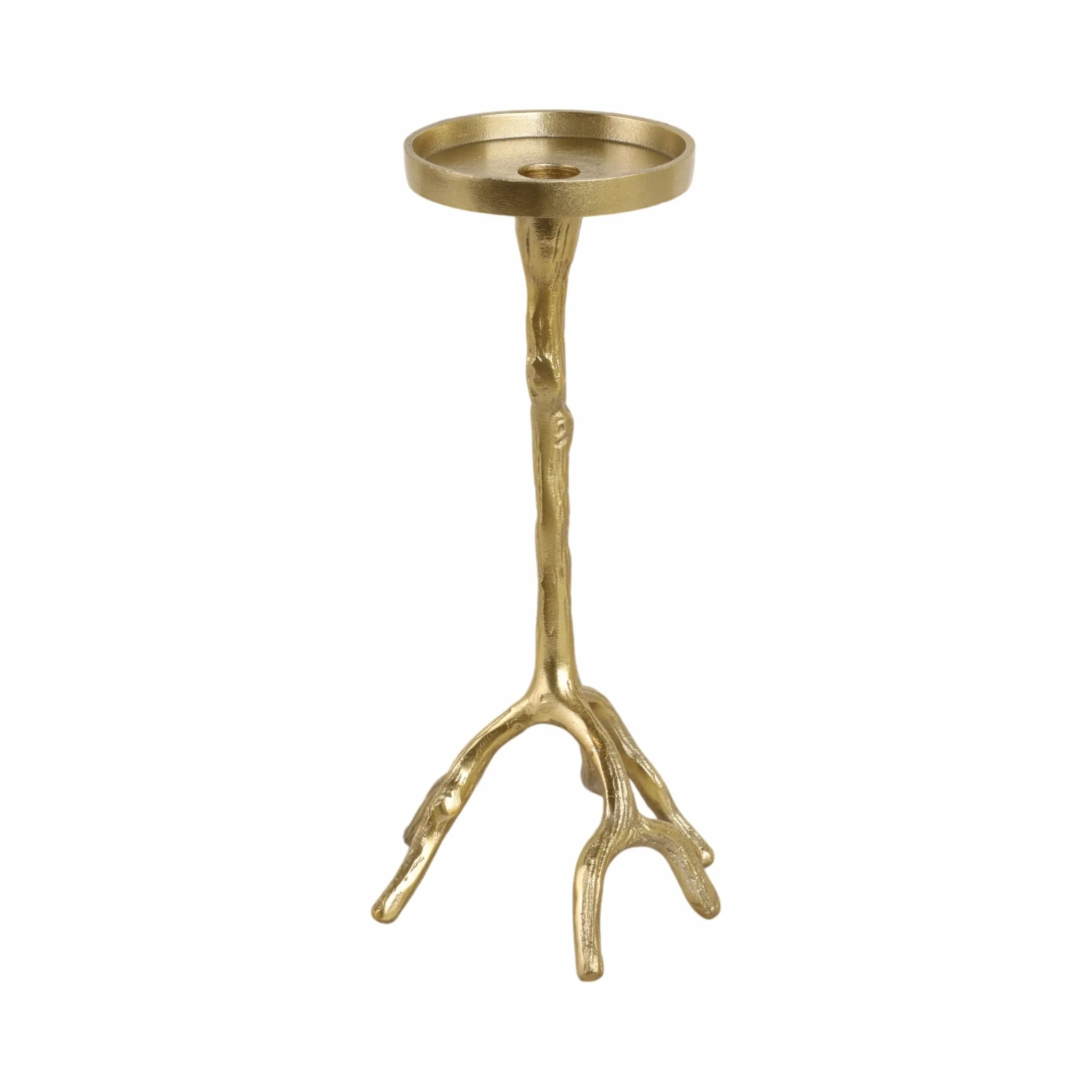 12" Roots Pillar & Taper Candle Holder, Gold - Image 3