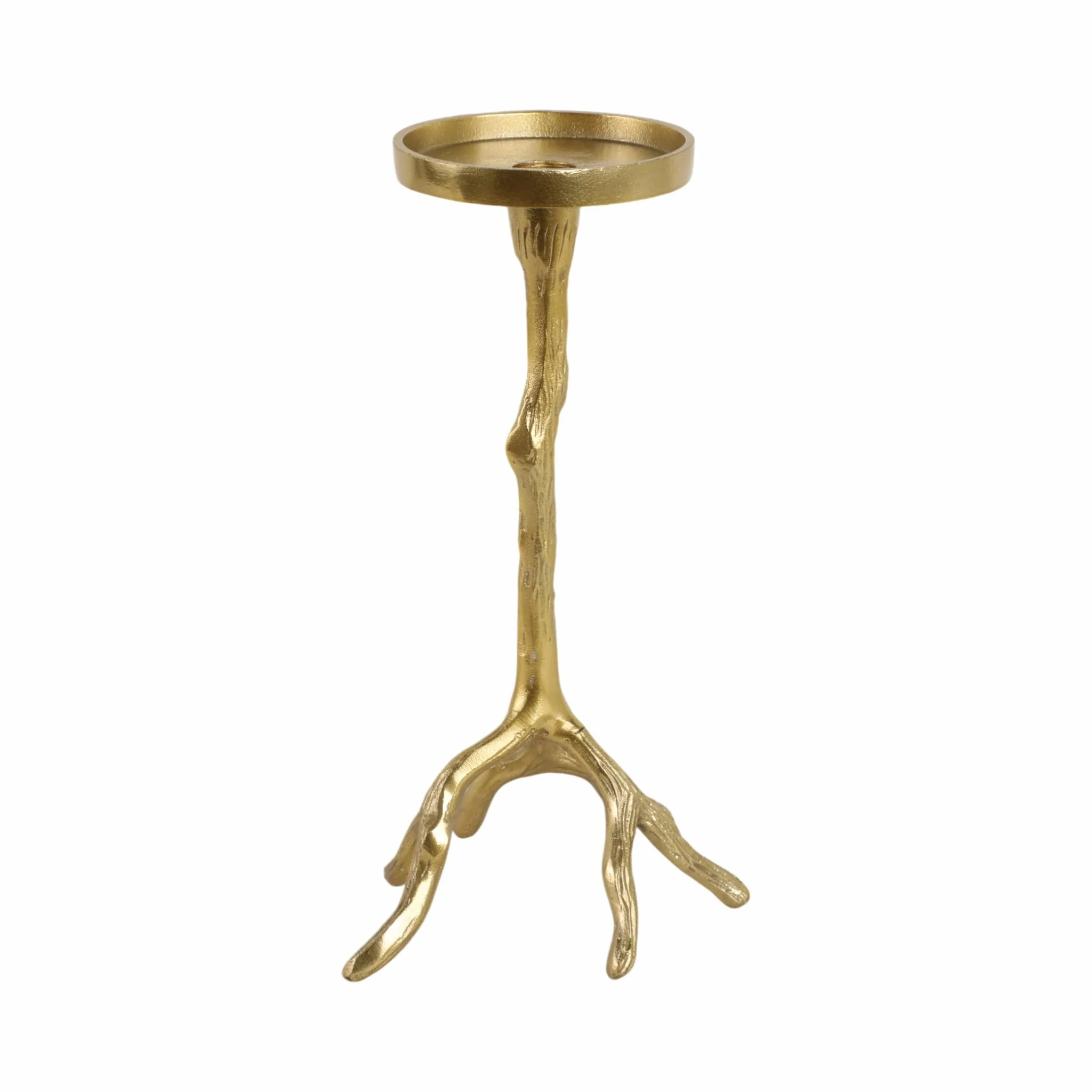 12" Roots Pillar & Taper Candle Holder, Gold - Image 5