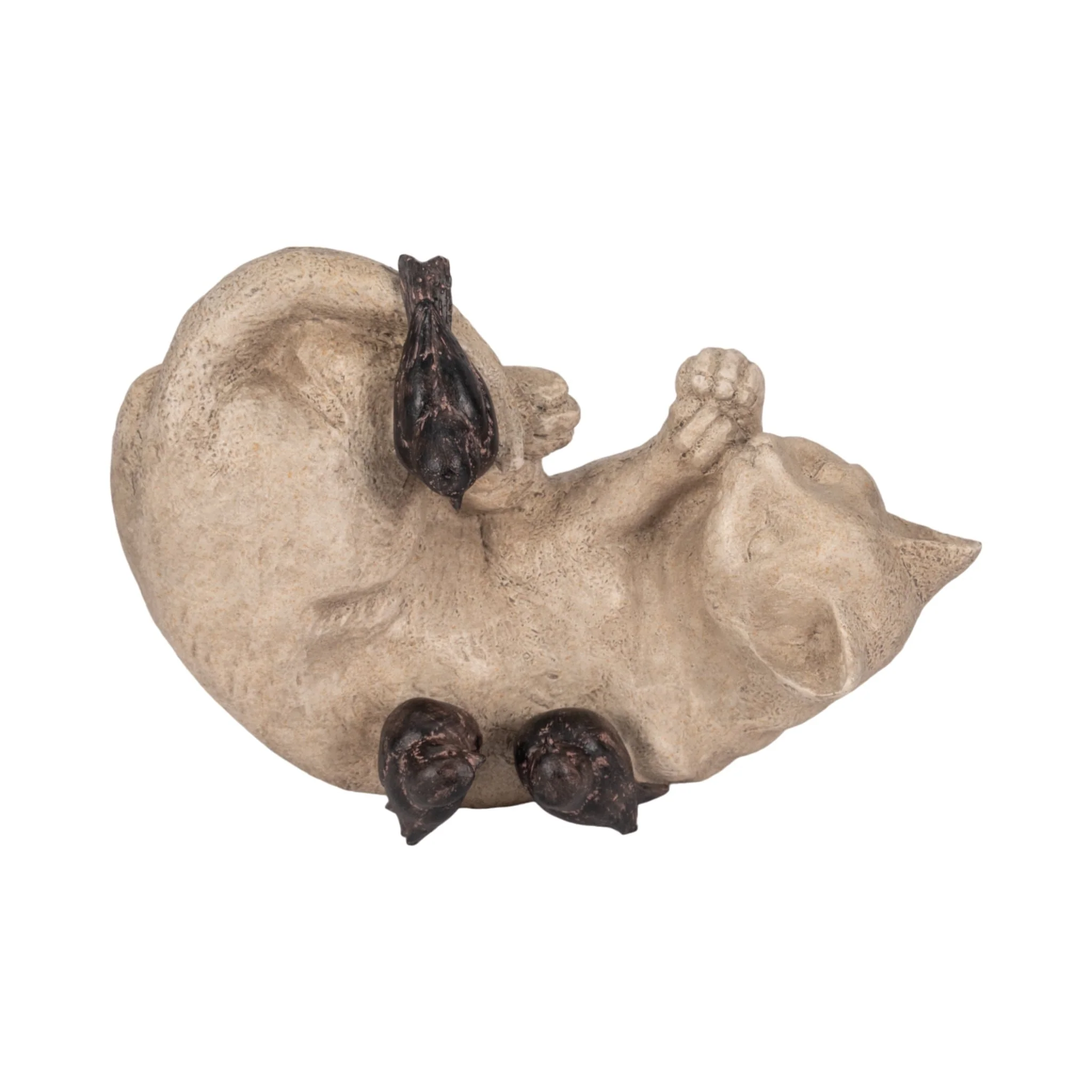 12" Sleeping Kitty With Birds, White/brown - Image 7
