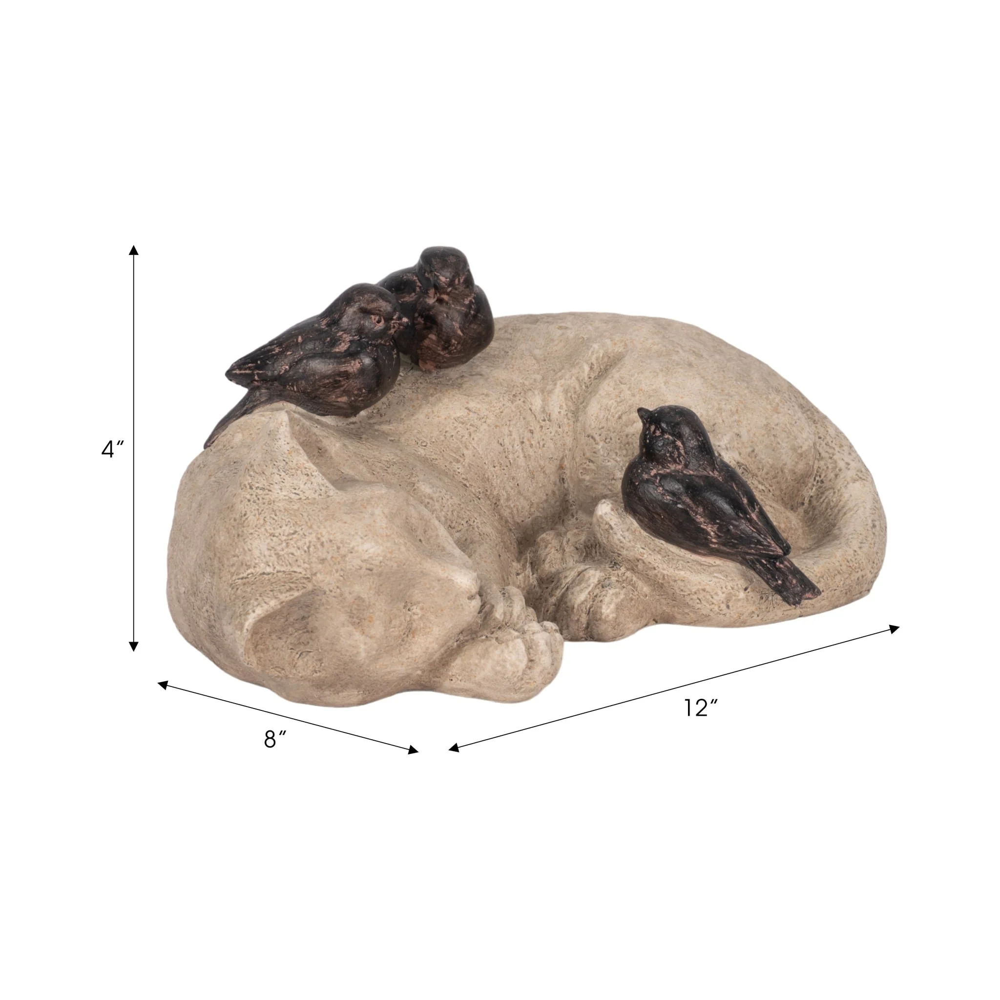 12" Sleeping Kitty With Birds, White/brown - Image 9