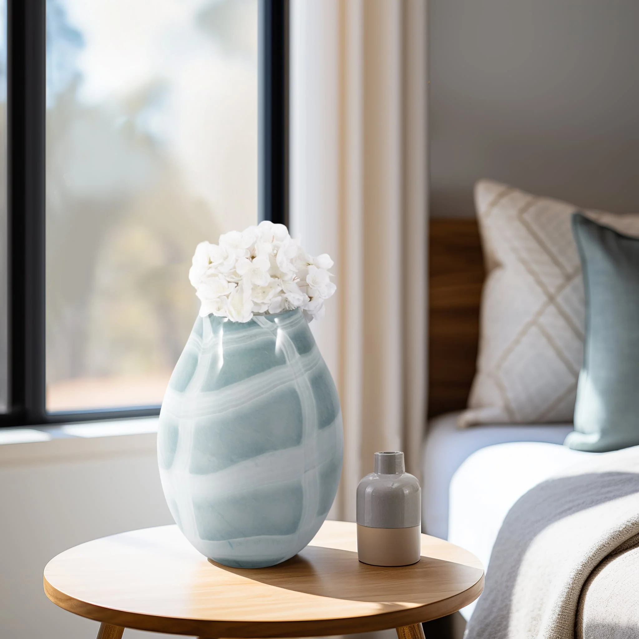 12" Slim Swirled Vase, Blue/white - Image 11