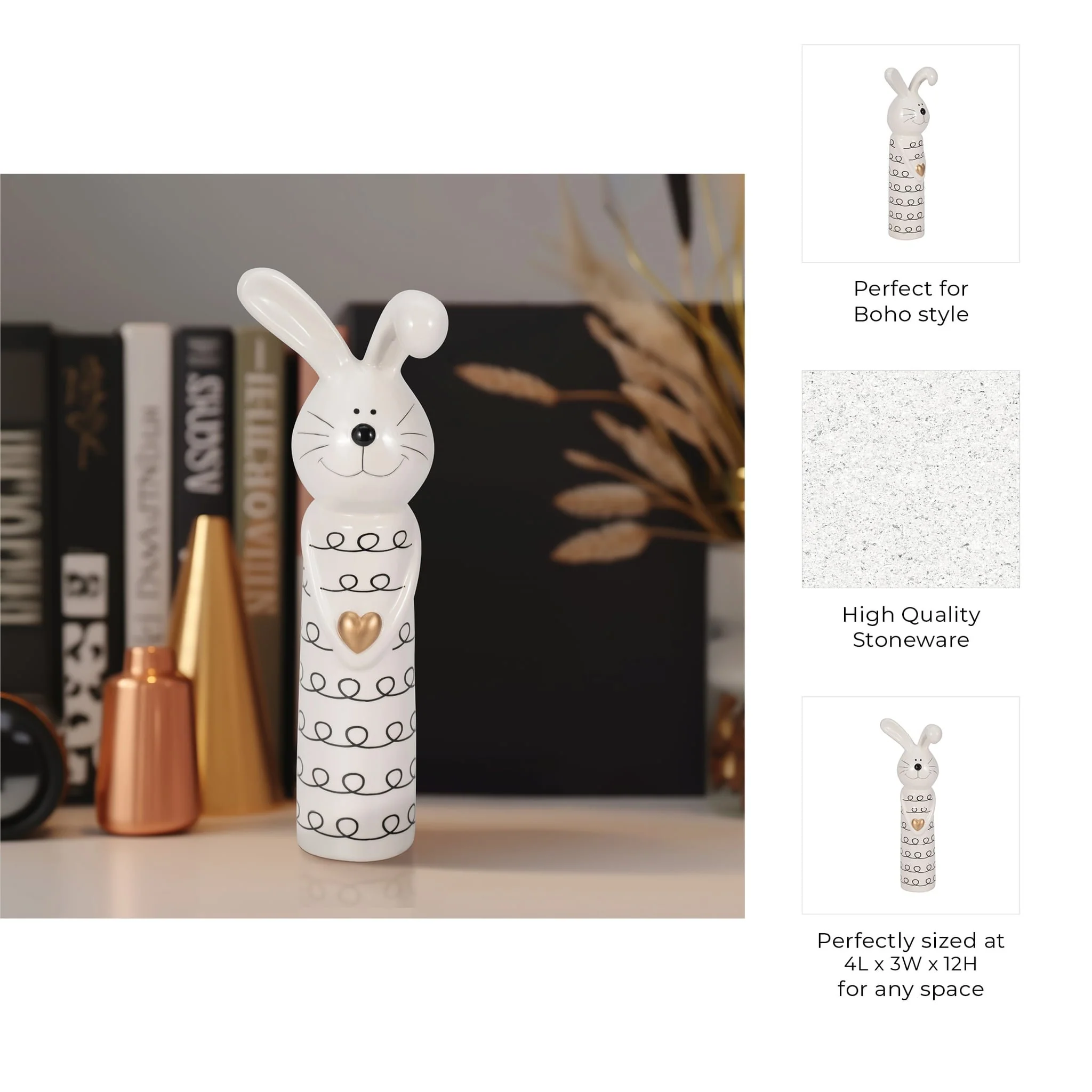 12" Squiggly Bunny With Gold Heart, White/black - Image 10