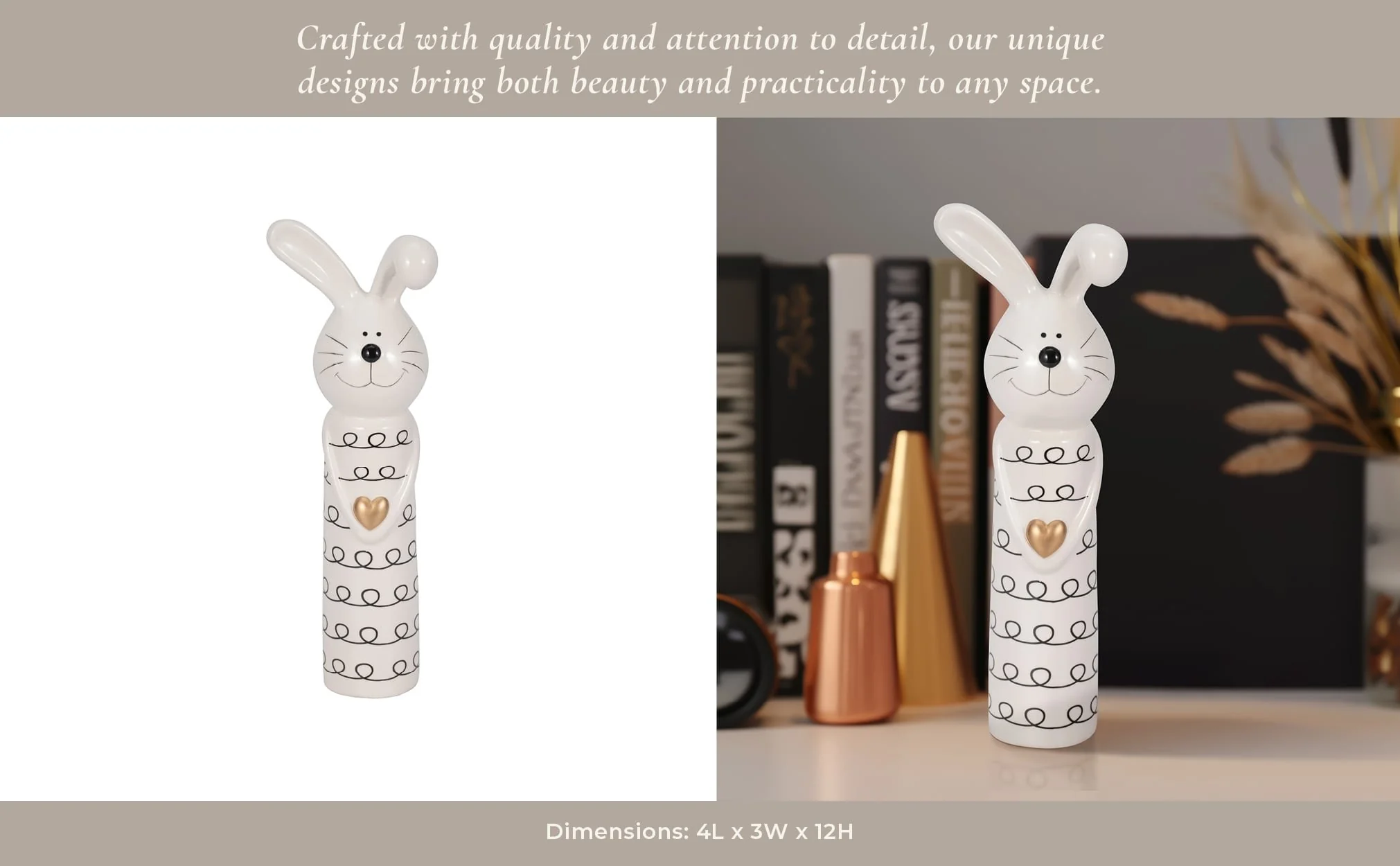 12" Squiggly Bunny With Gold Heart, White/black - Image 12