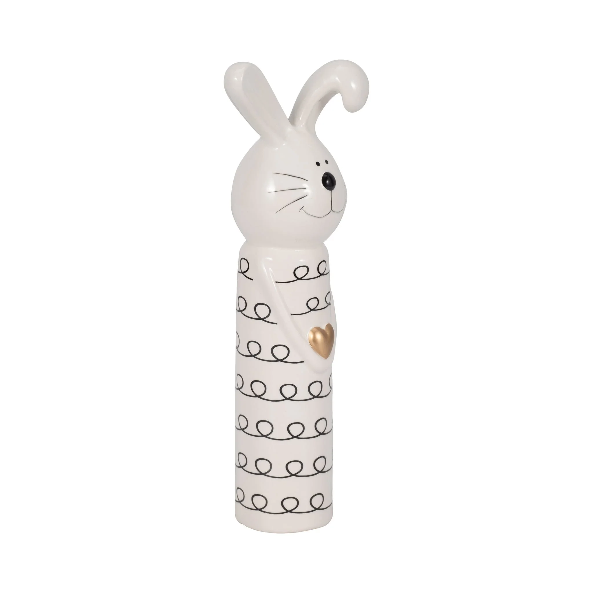 12" Squiggly Bunny With Gold Heart, White/black - Image 2