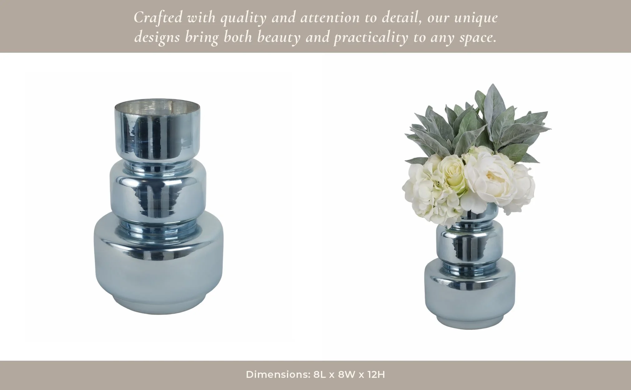 12" Stacked Cylinder Glass Vase, Blue Silver - Image 11
