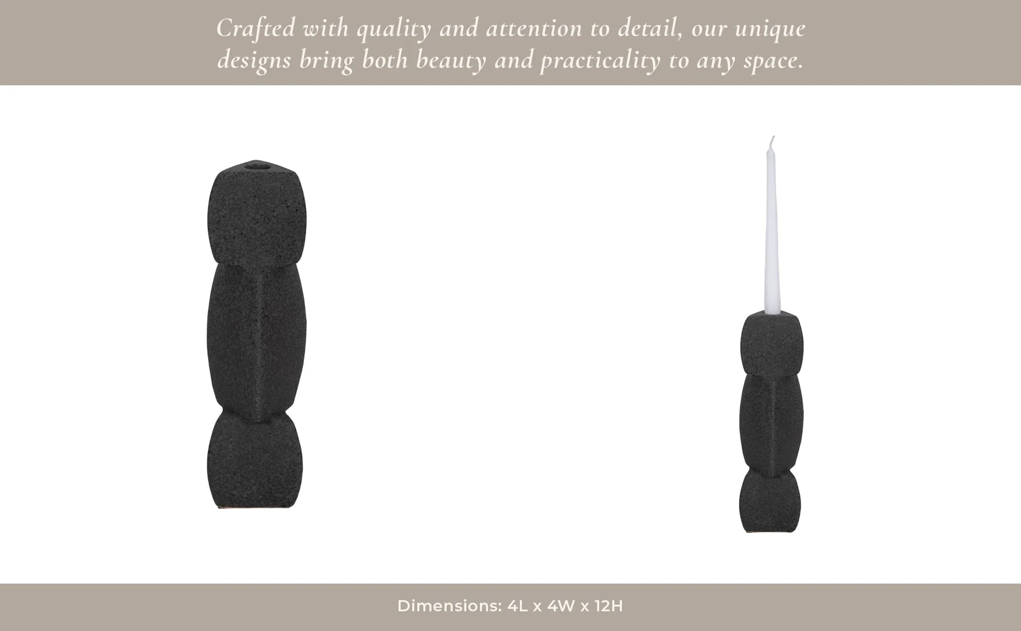 12" Stacked Objects Taper Holder Sand Glaze, Black - Image 12