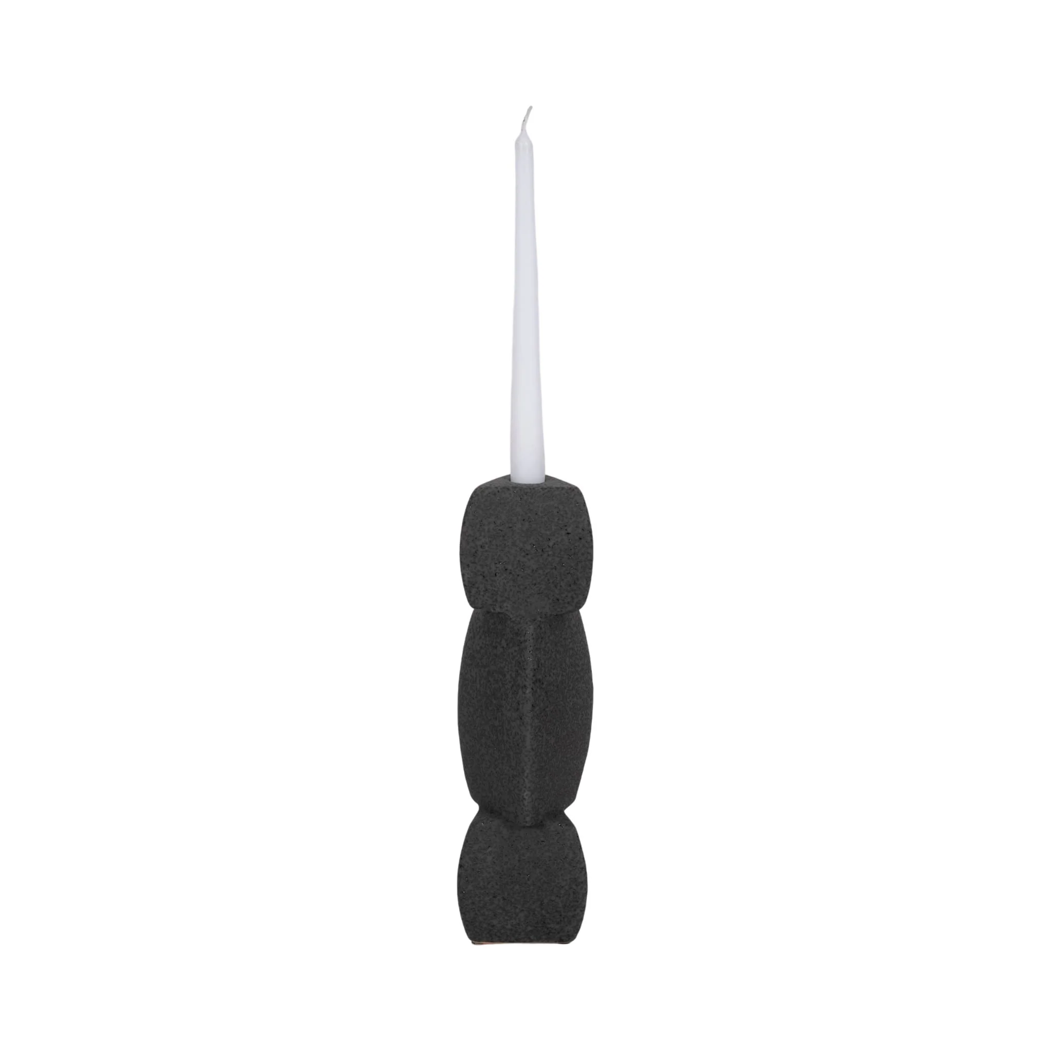 12" Stacked Objects Taper Holder Sand Glaze, Black - Image 2