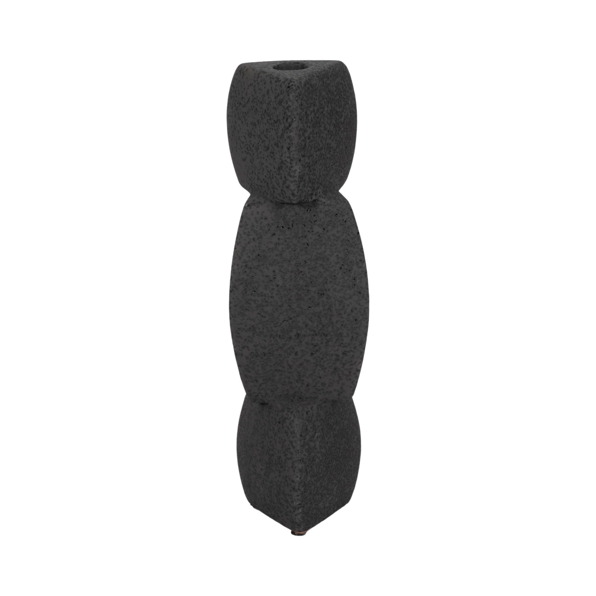 12" Stacked Objects Taper Holder Sand Glaze, Black - Image 3