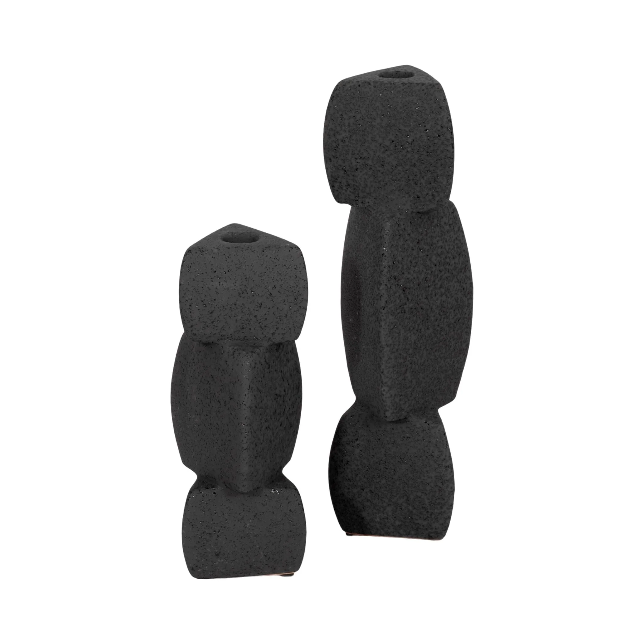 12" Stacked Objects Taper Holder Sand Glaze, Black - Image 7
