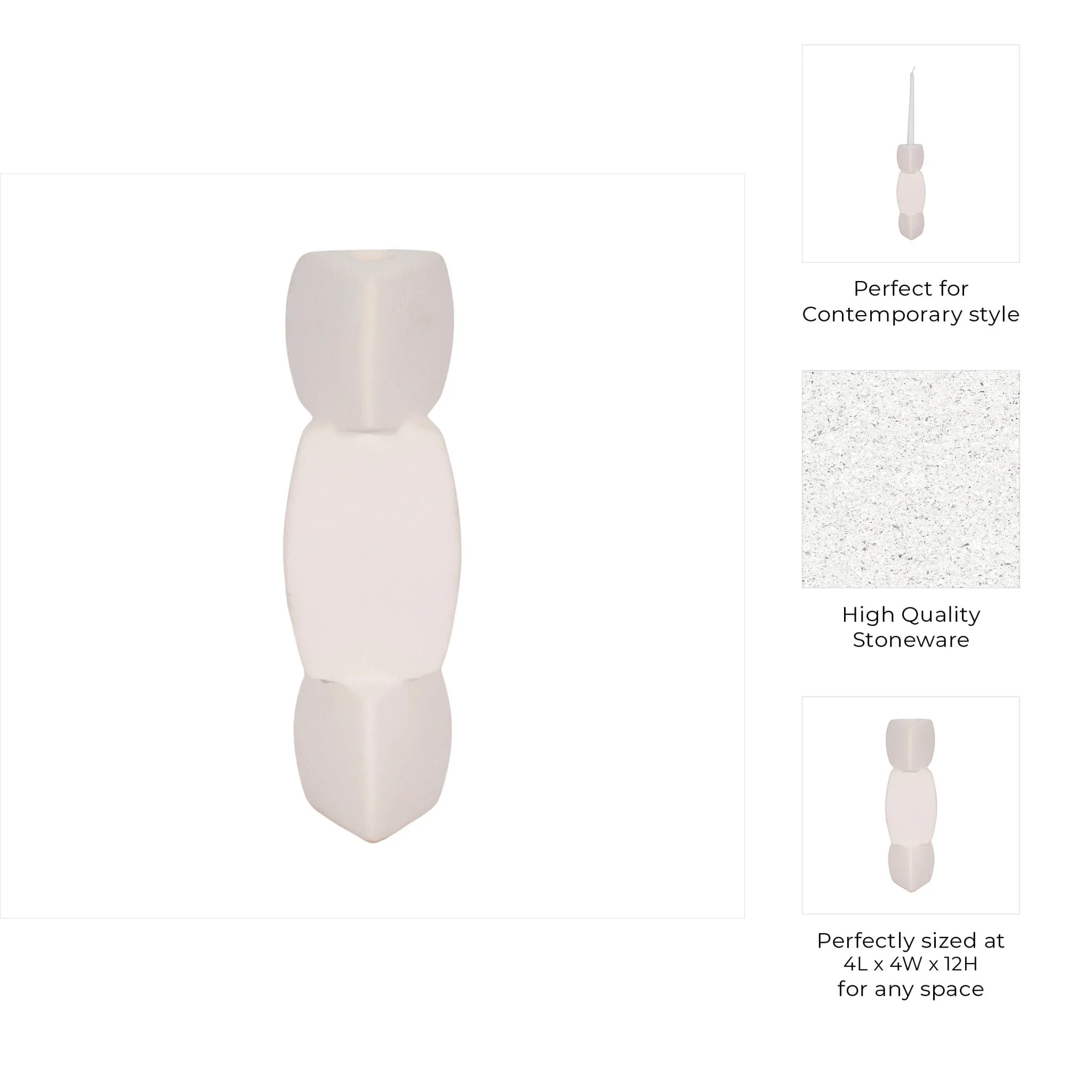 12" Stacked Objects Taper Holder Sand Glaze, White - Image 10