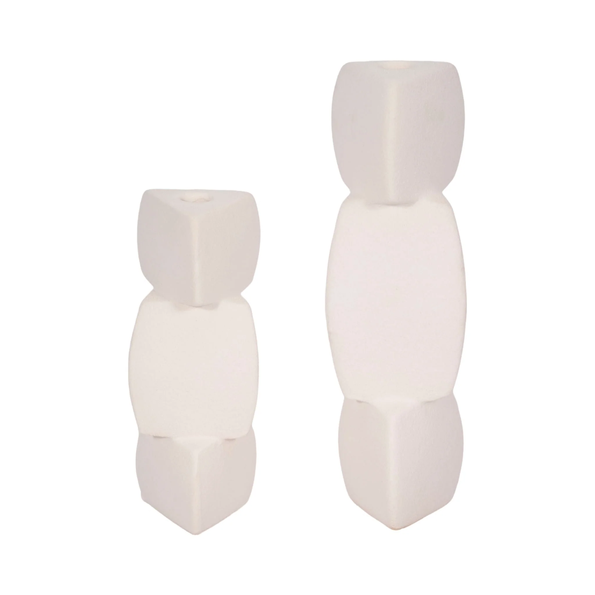 12" Stacked Objects Taper Holder Sand Glaze, White - Image 8