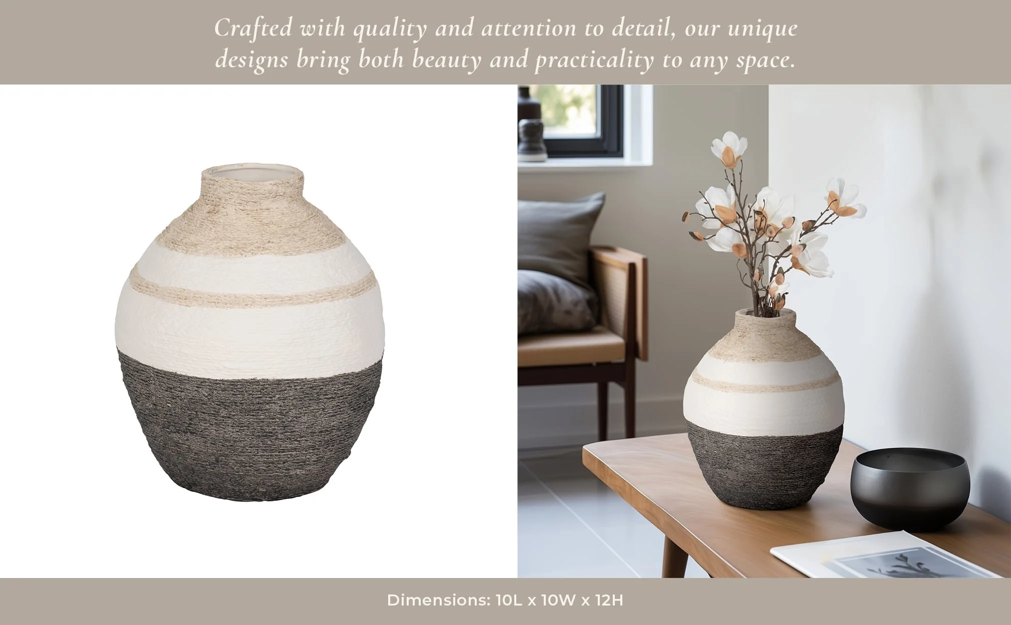 12" Striped Woven Textured Vase, Multi - Image 11