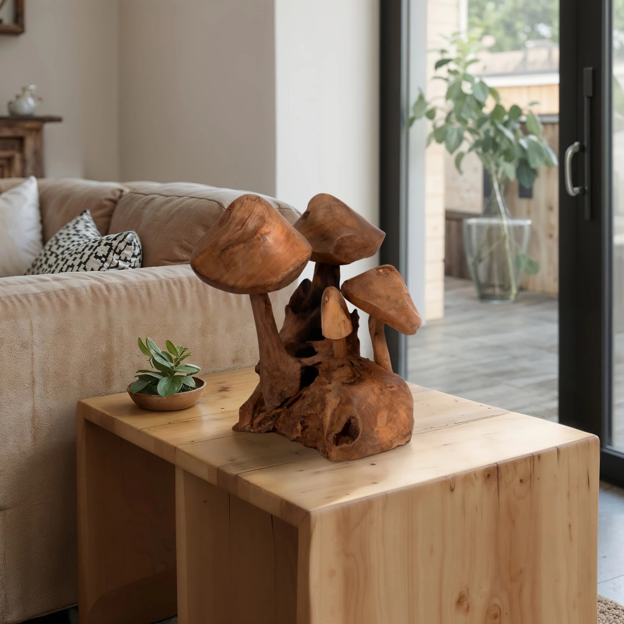12" Teak Wood Mushroom Cluster, Natural - Image 10