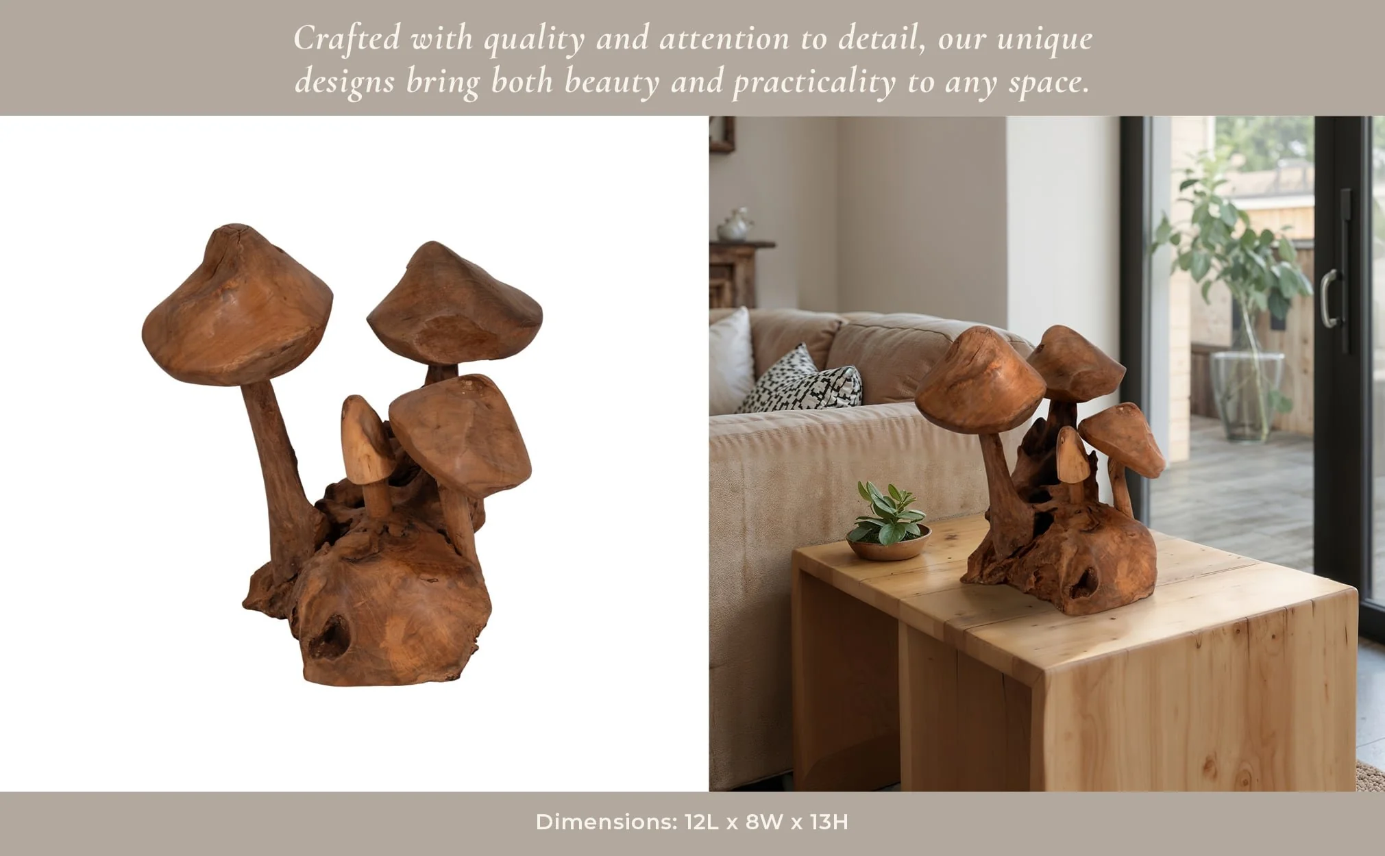 12" Teak Wood Mushroom Cluster, Natural - Image 11