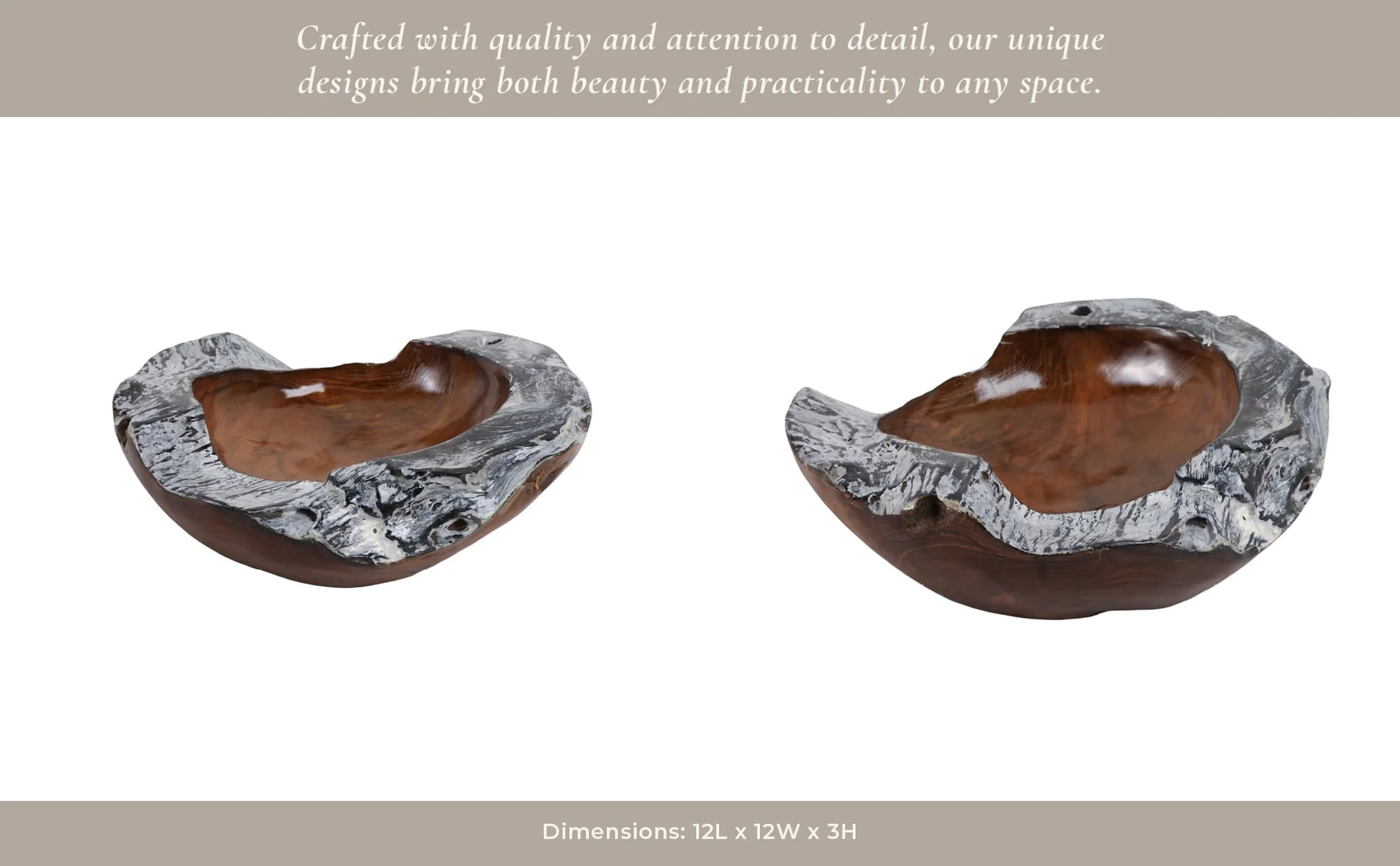 12" Teakwood Bowl W/burnt Edges, Dark Natural - Image 12