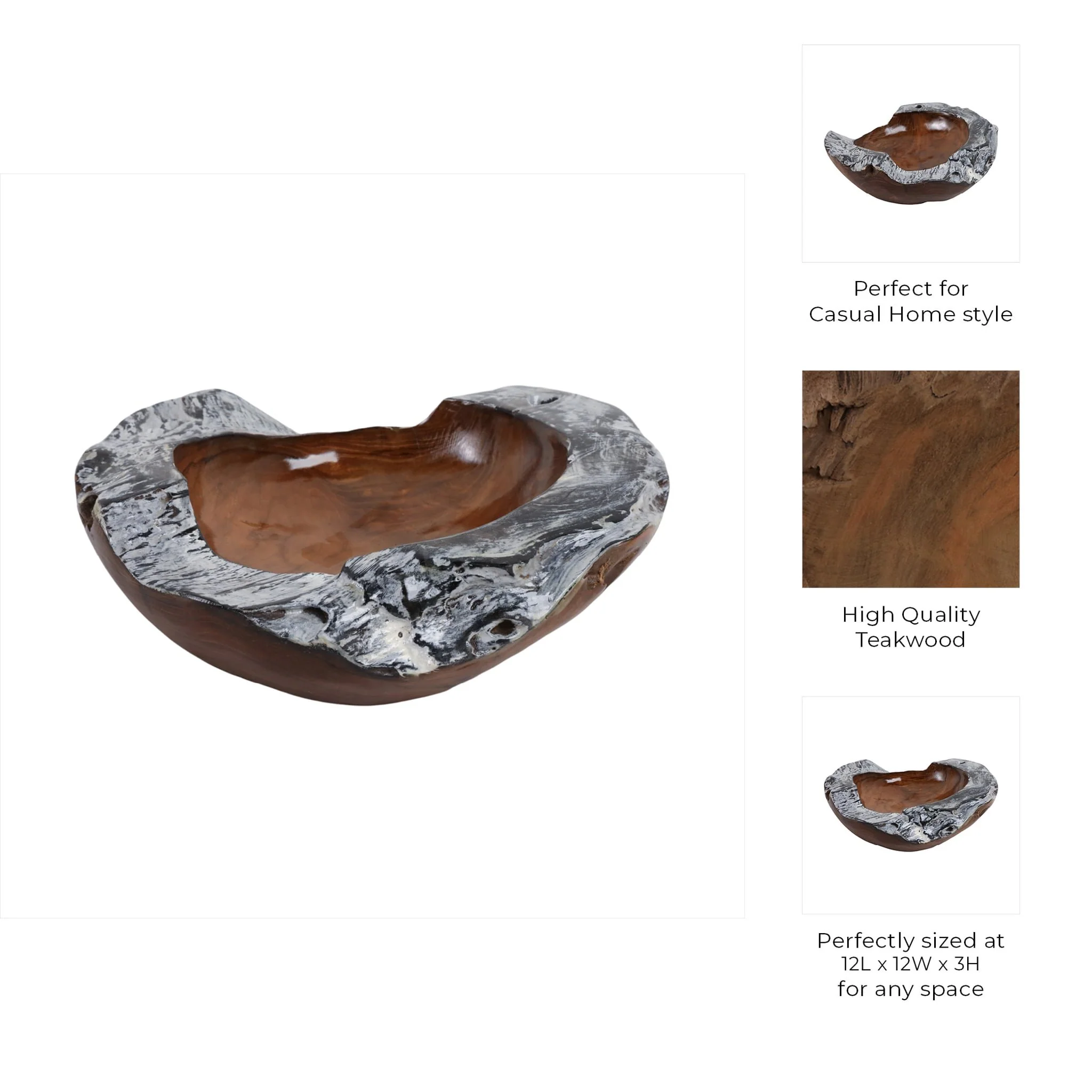 12" Teakwood Bowl W/burnt Edges, Dark Natural - Image 9