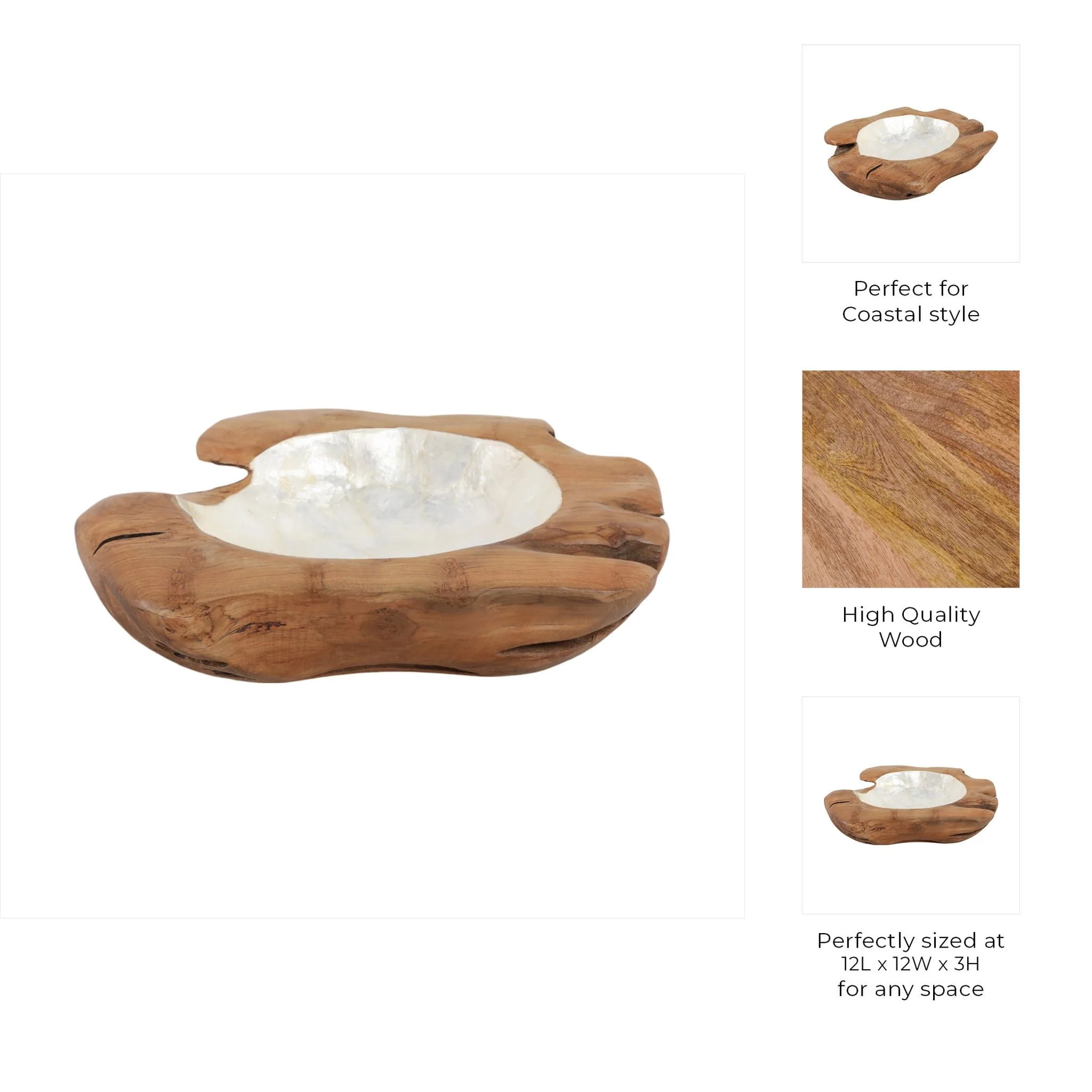 12" Teakwood Bowl W/capiz, Natural - Image 9