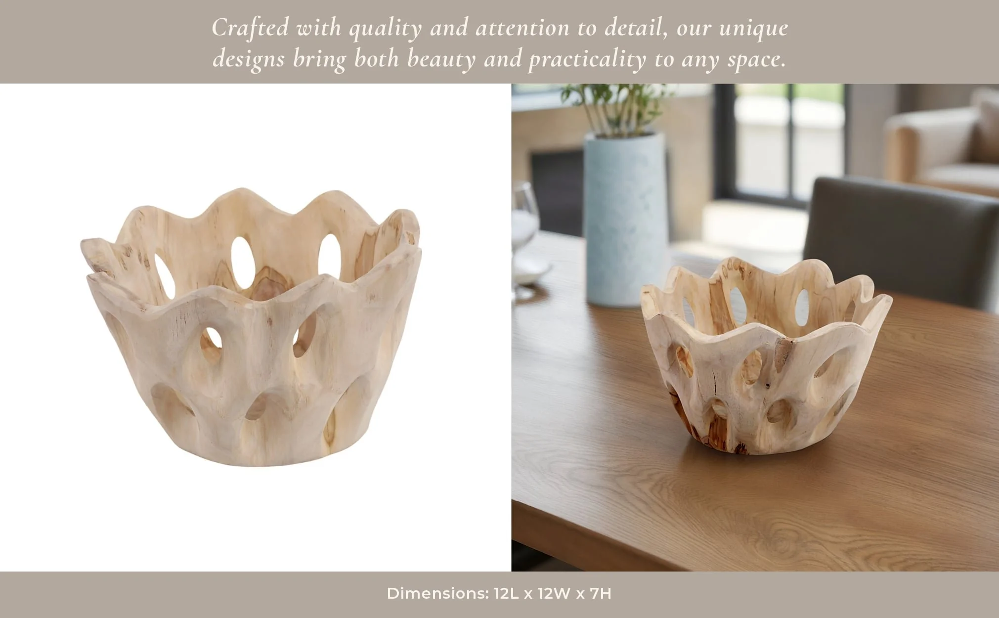 12" Teakwood Bowl W/cut-outs, Natural - Image 11