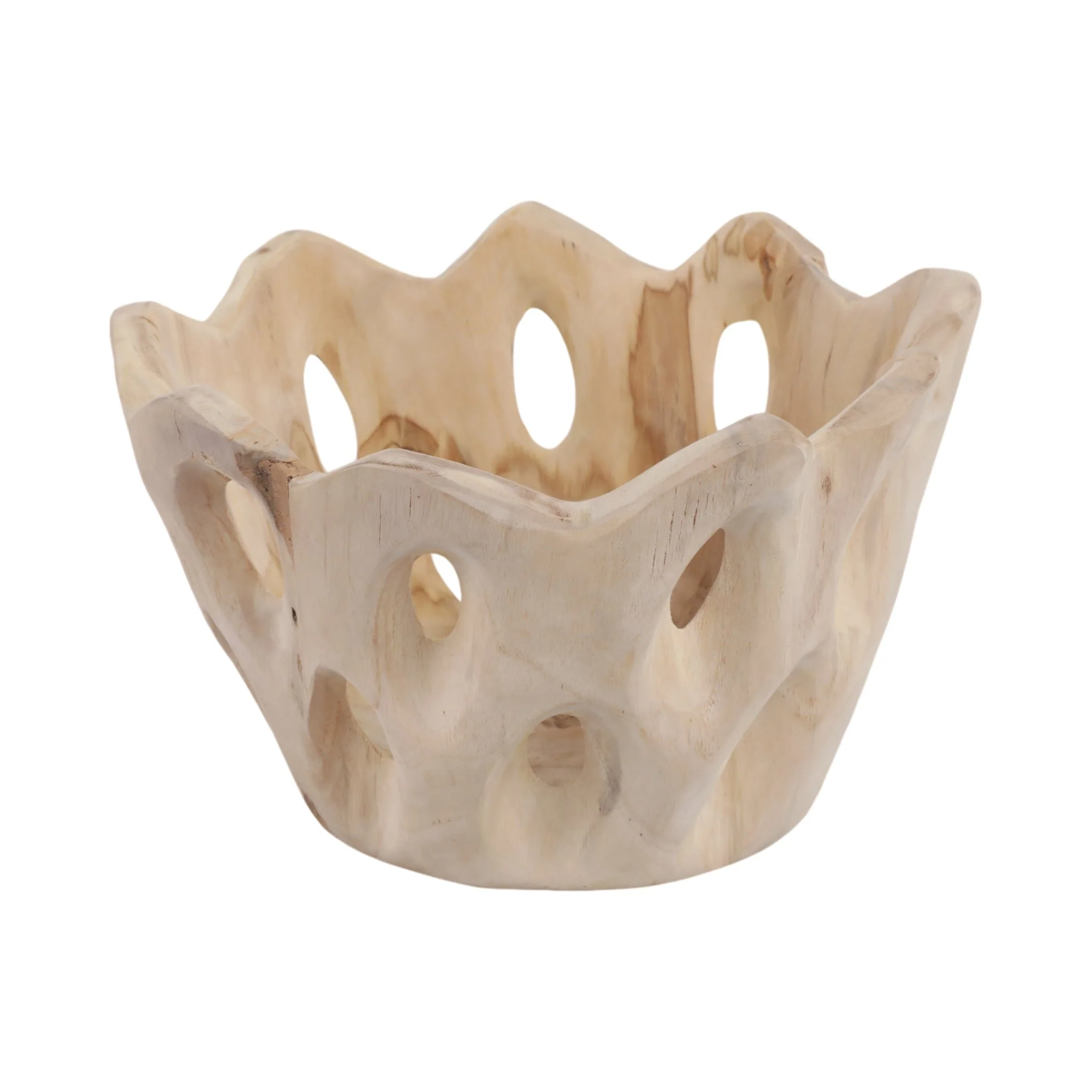 12" Teakwood Bowl W/cut-outs, Natural - Image 2