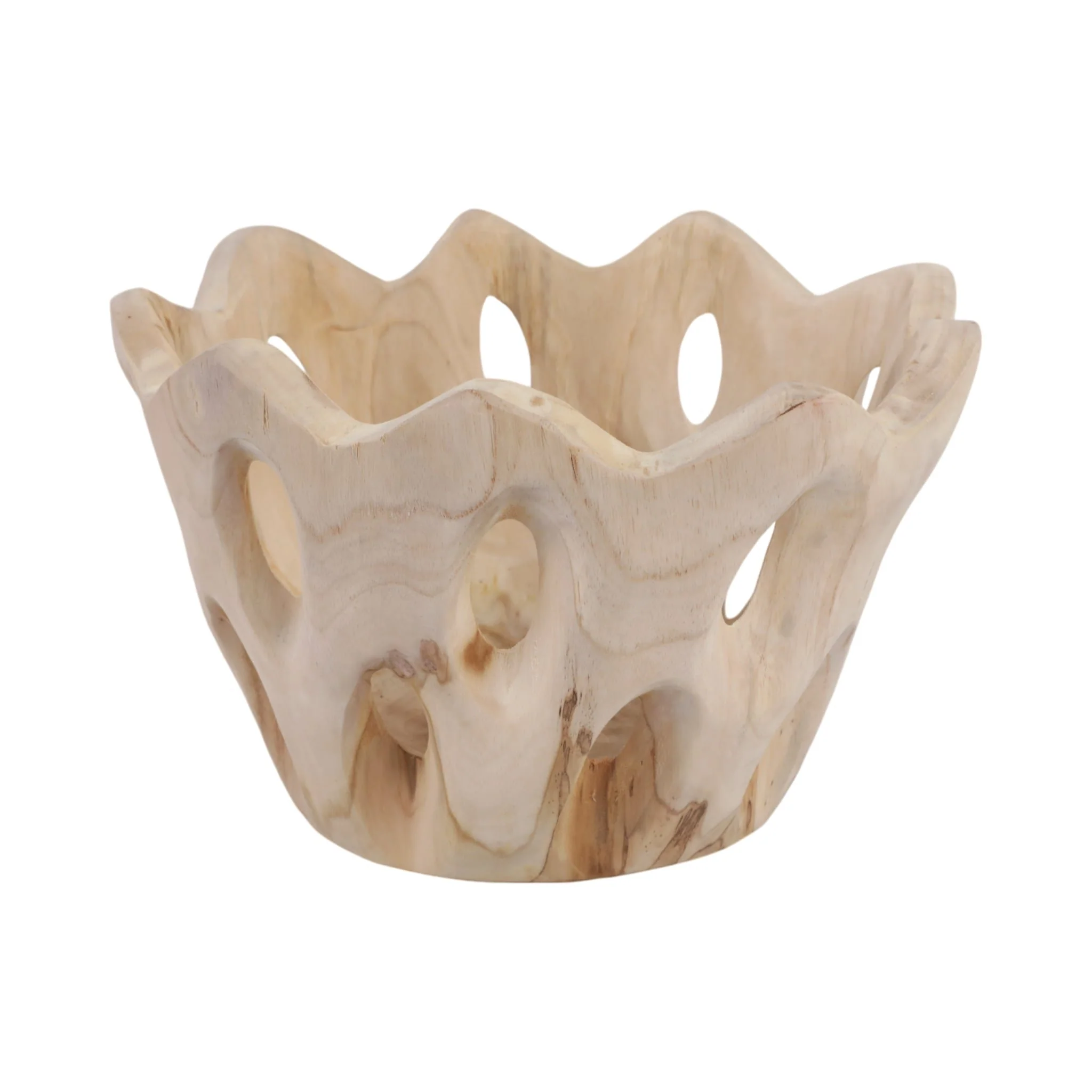 12" Teakwood Bowl W/cut-outs, Natural - Image 4