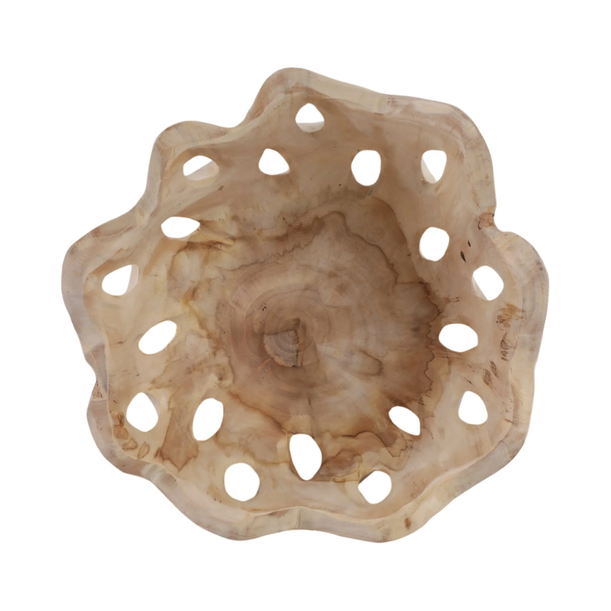 12" Teakwood Bowl W/cut-outs, Natural - Image 6