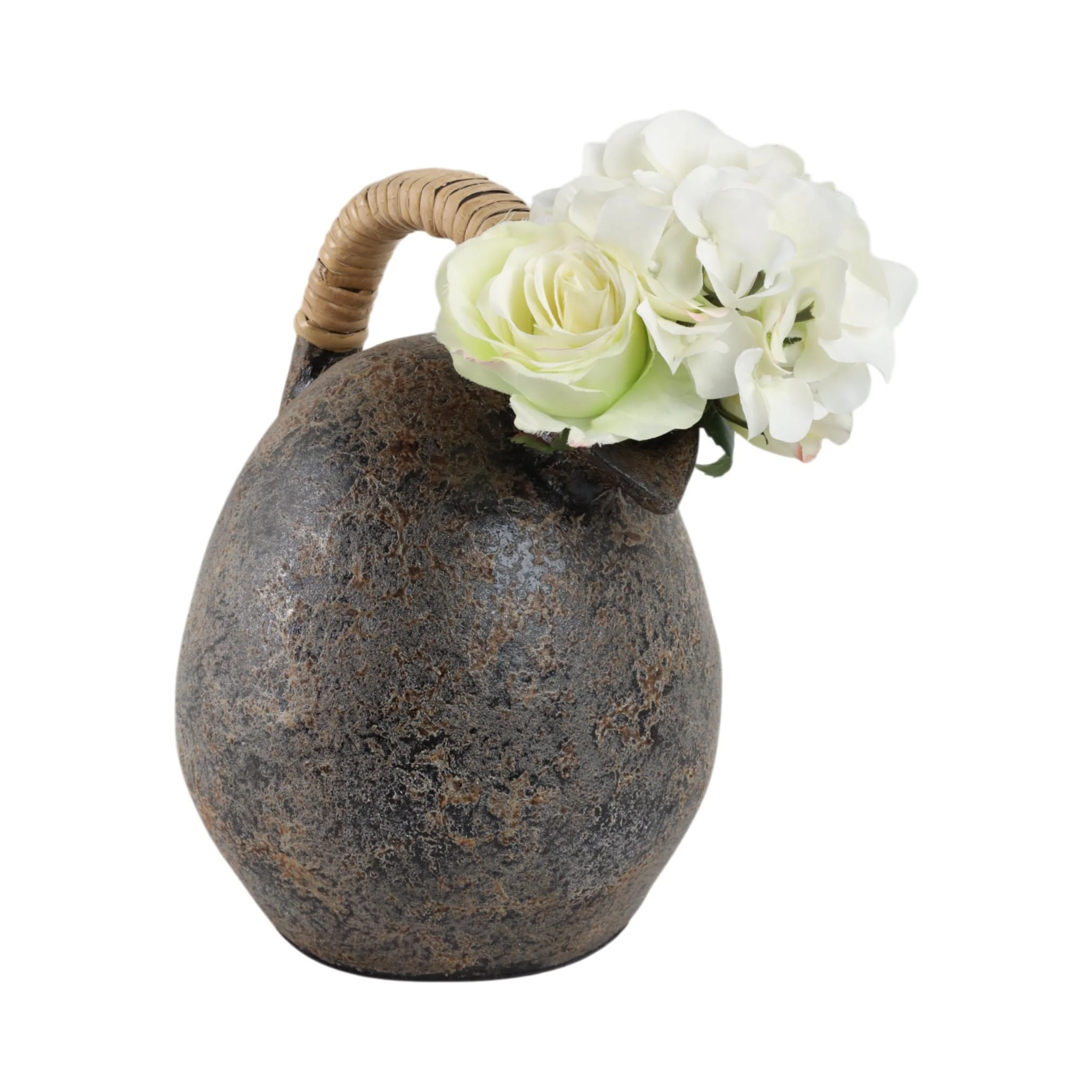 12" Terracotta Jug Vase W/rattan Handle, Gray - Image 2