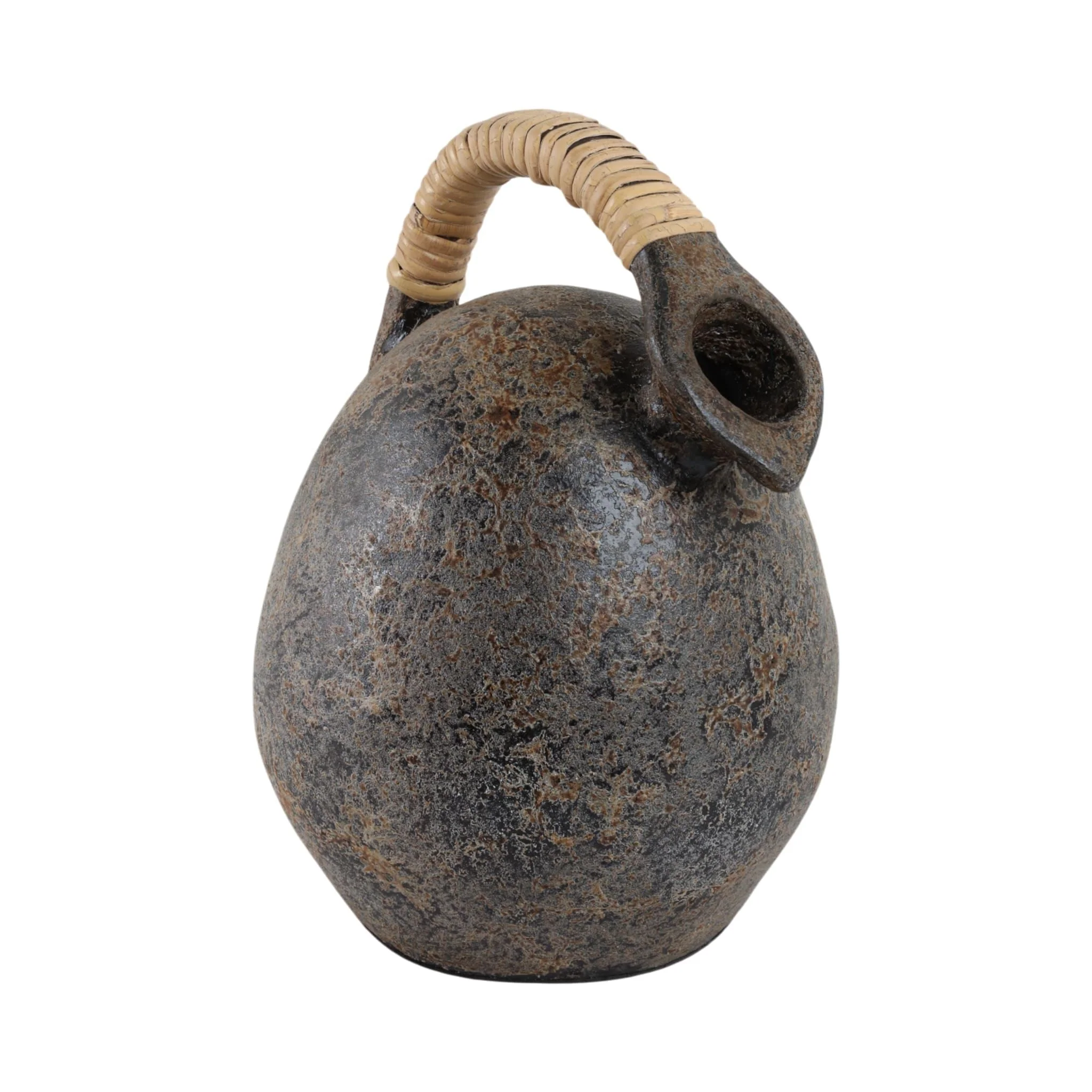12" Terracotta Jug Vase W/rattan Handle, Gray - Image 3