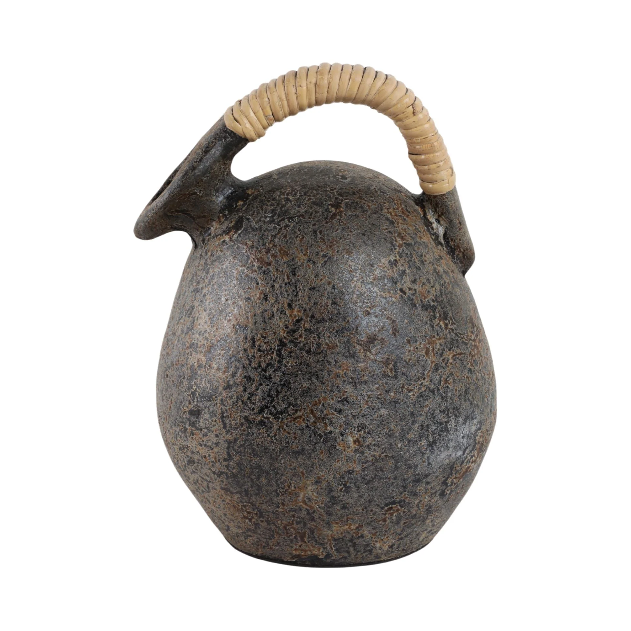 12" Terracotta Jug Vase W/rattan Handle, Gray - Image 5